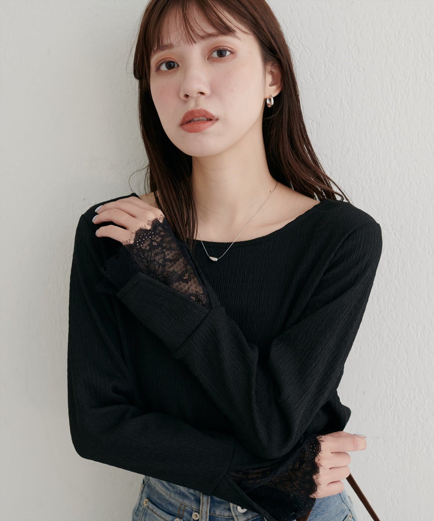 natural couture(ナチュラルクチュール) 【WEB限定】レース袖切り替えカットソー