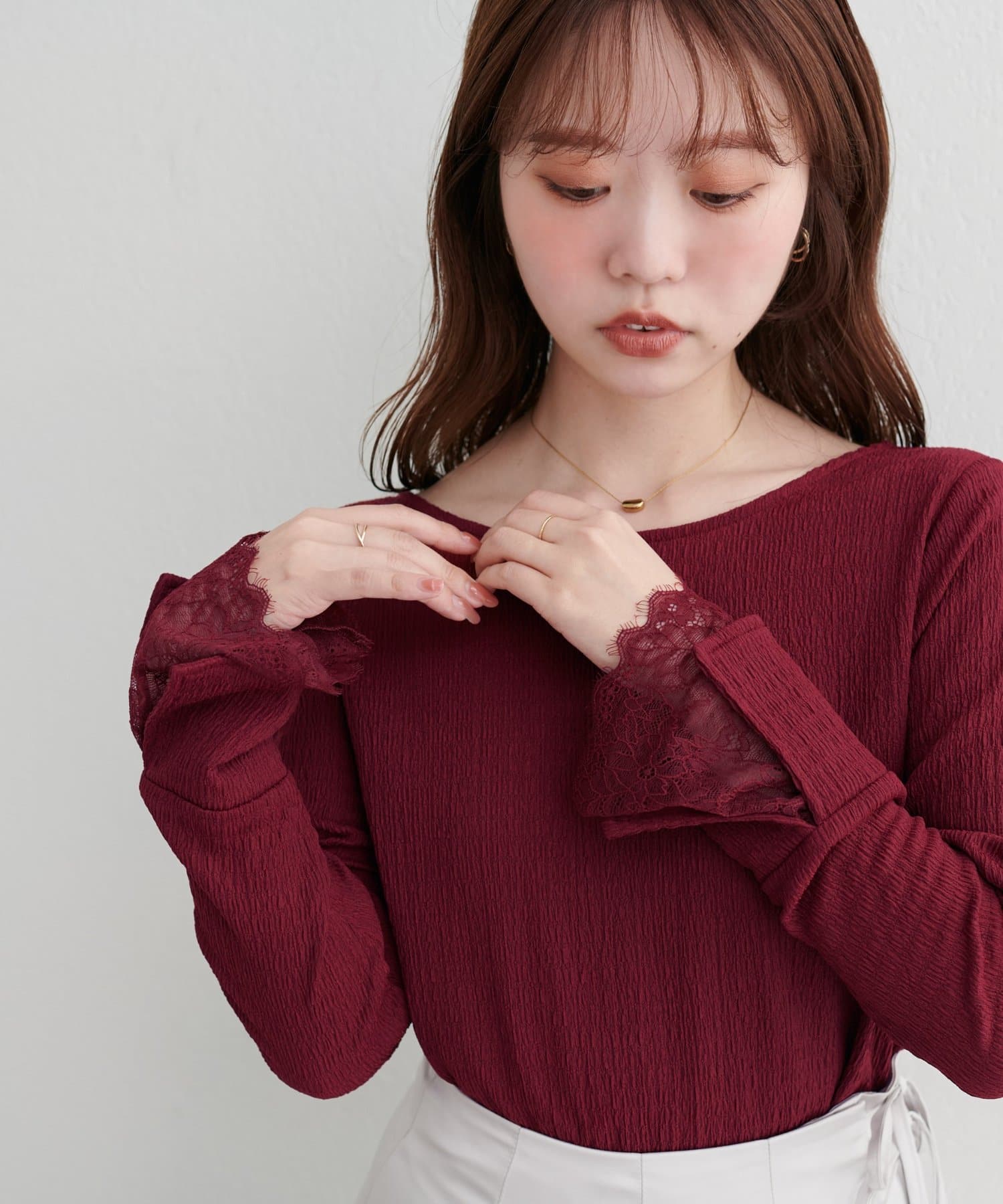 natural couture(ナチュラルクチュール) 【WEB限定】レース袖切り替えカットソー