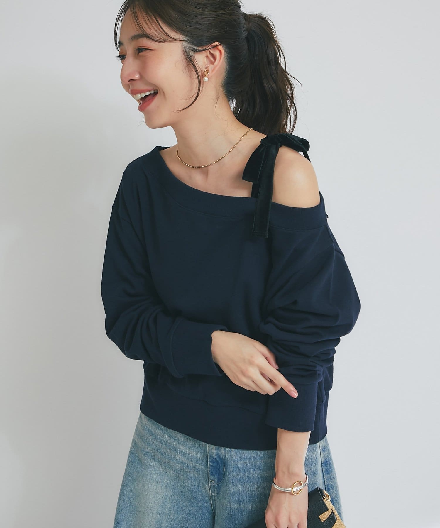 tシャツ 「オトナガーリー」ミニ裏毛オフショルリボンプルオーバー レディース セール】【オトナガーリー】ミニ裏毛オフショルリボンプル