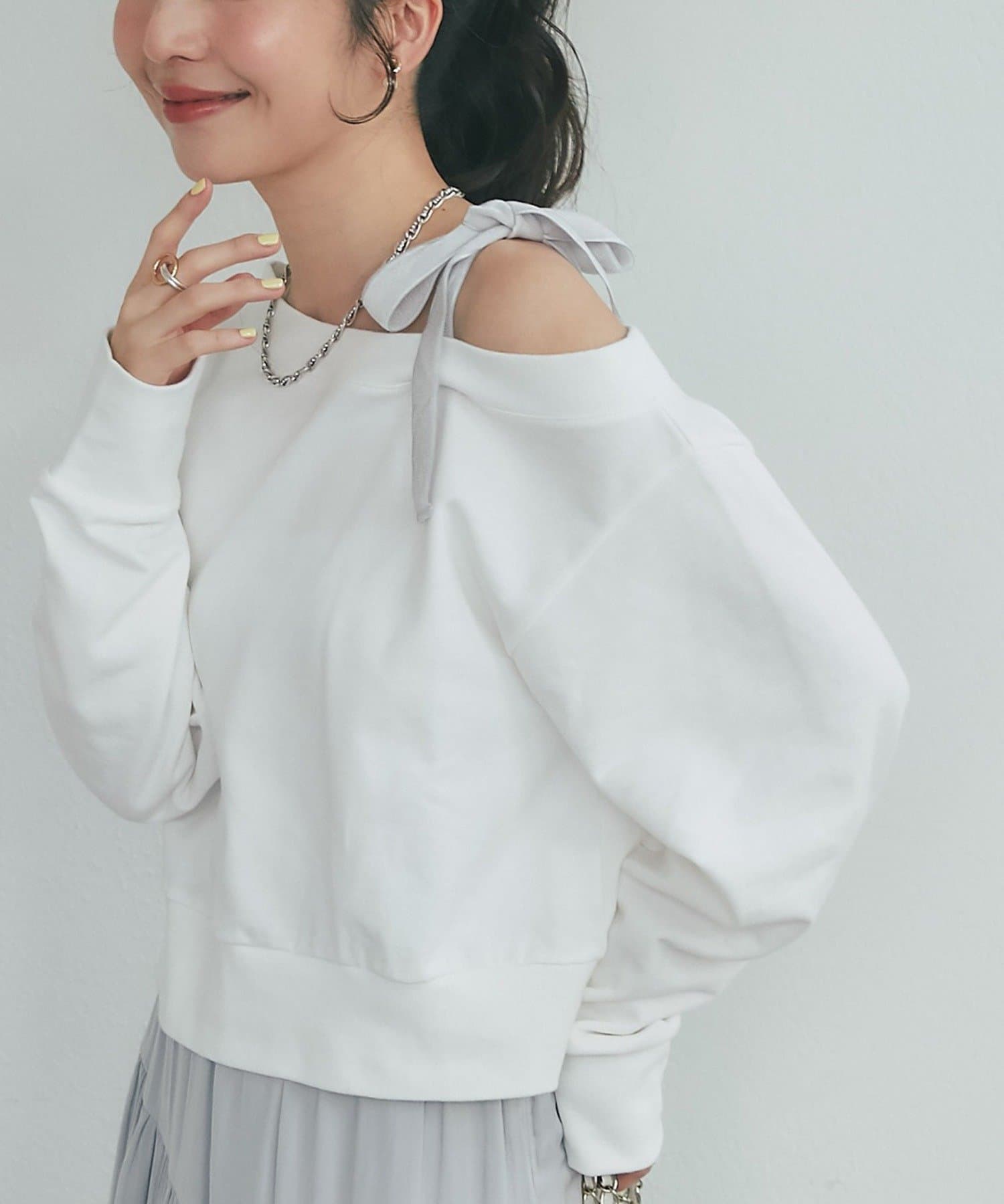 La boutique BonBon(ラブティックボンボン) 【復刻！miki監修カラーあり】ミニ裏毛オフショルリボンプルオーバー