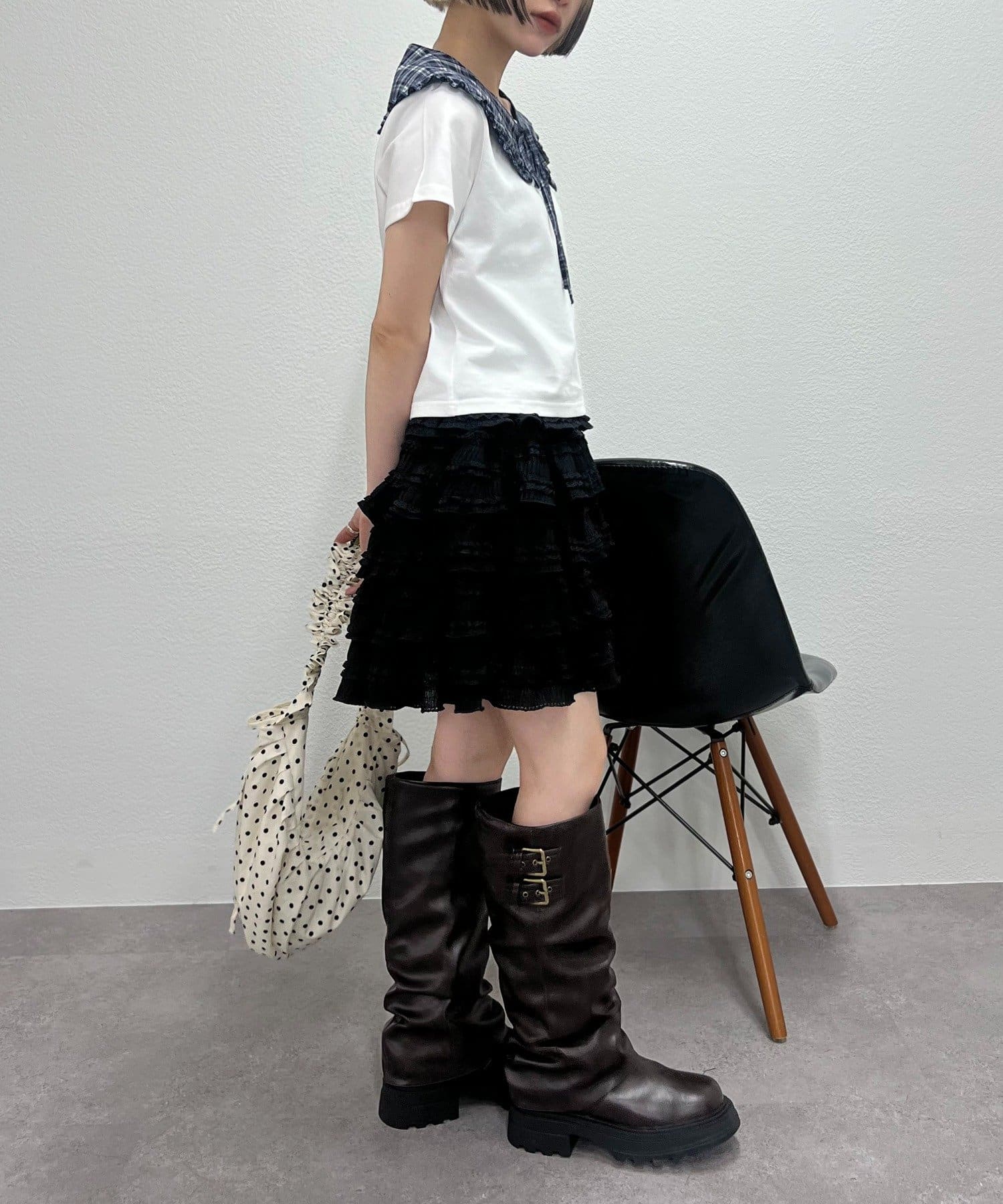 w closet(ダブルクローゼット) 【25AW】フリルミニティアードスカパン
