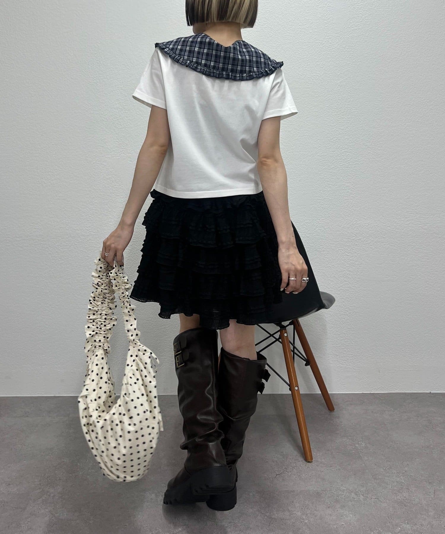 w closet(ダブルクローゼット) 【25AW】フリルミニティアードスカパン