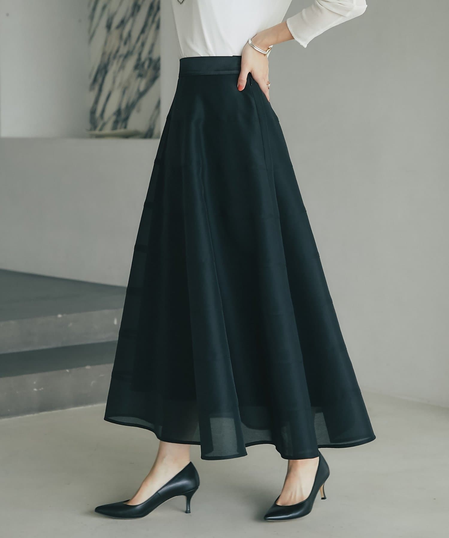 La boutique BonBon(ラブティックボンボン) 【お上品シルエット・低身長サイズあり】シアーサーキュラー切り替えスカート