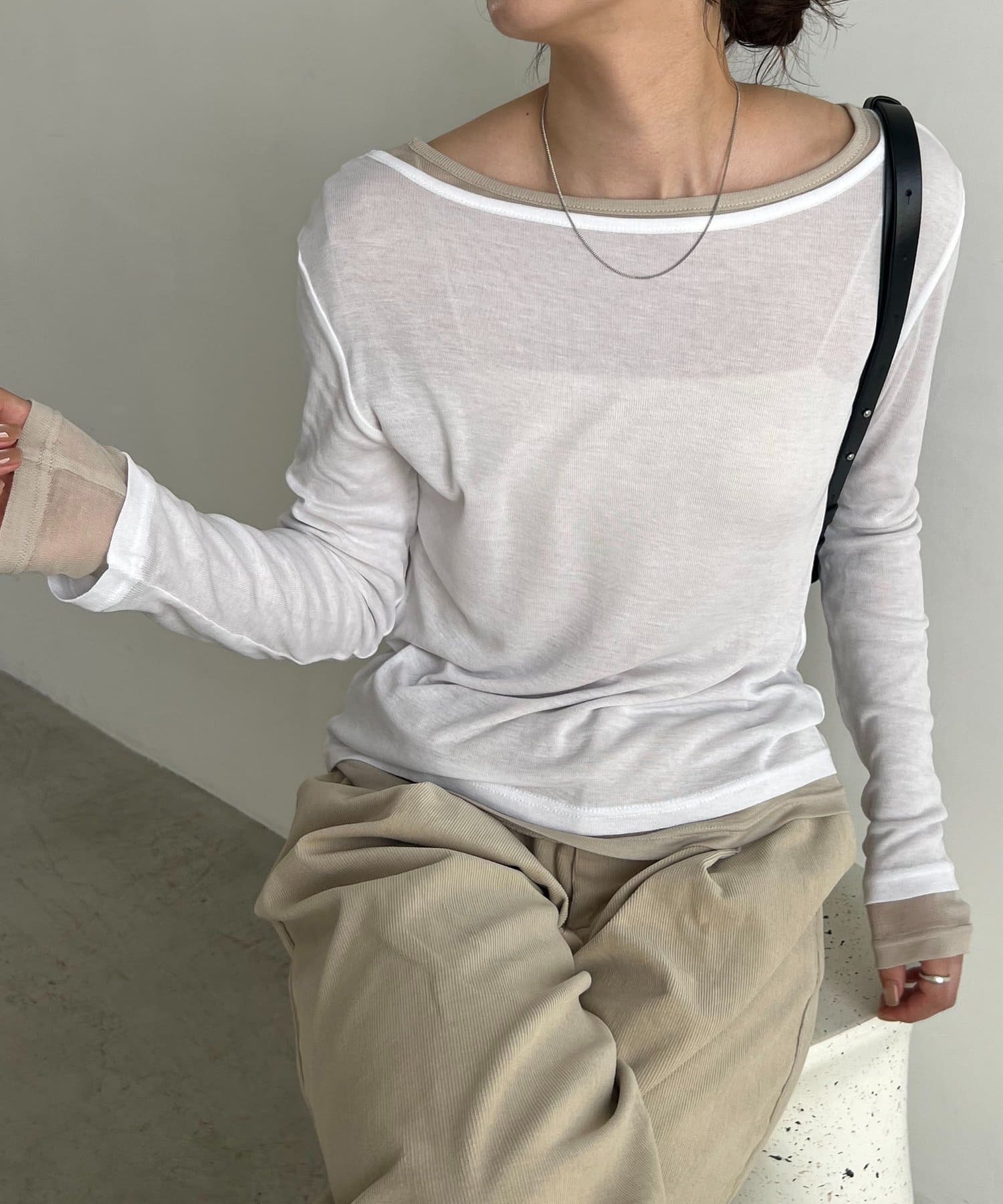 CAPRICIEUX LE'MAGE ボートネックシアーロンT2色SET セット購入割引あり/前後2WAY】2WAYボートネックシアーロンT