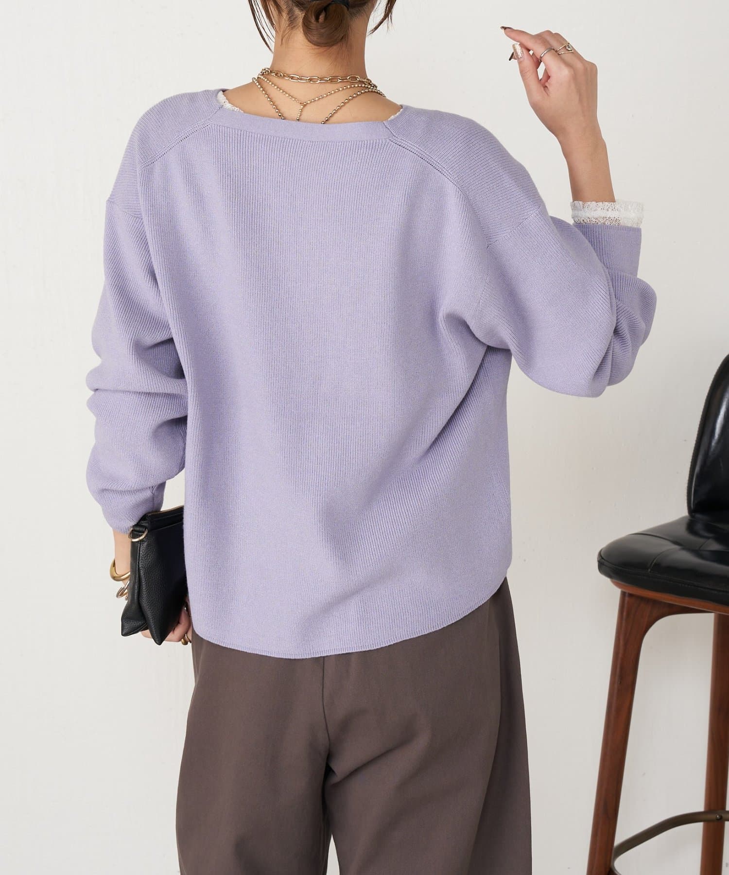 Jena　espace merveilleux(ジェナ　エスパスメルヴェイユ) 【あったかアウターにぴったり！】カタアゼ編みVネックニット