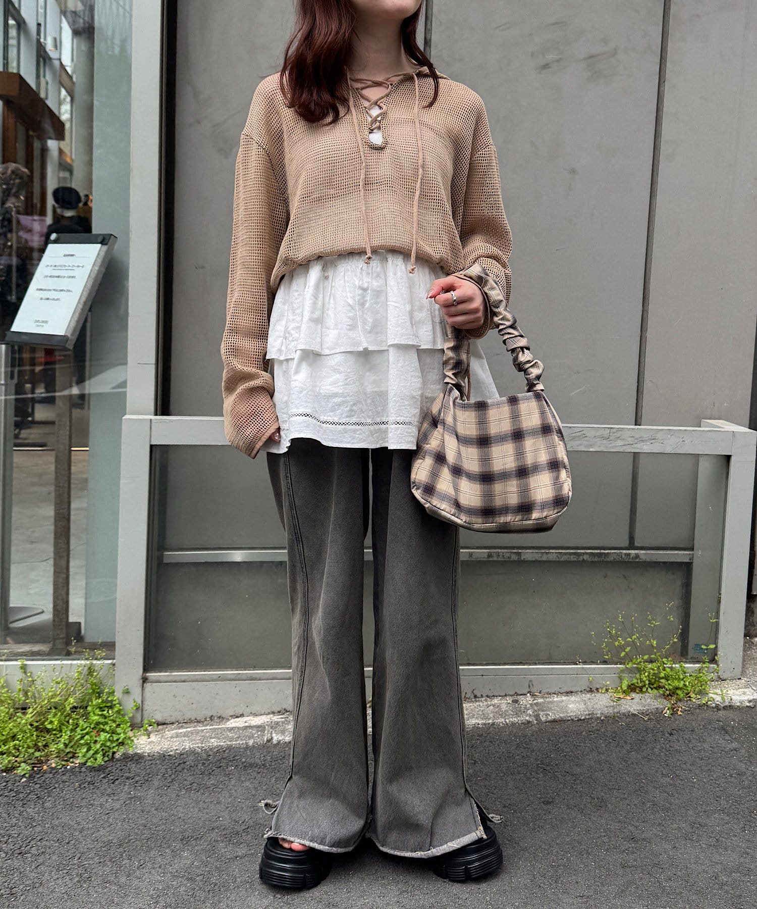 OUTLET(アウトレット) 【Kastane】メッシュレースアップパーカー