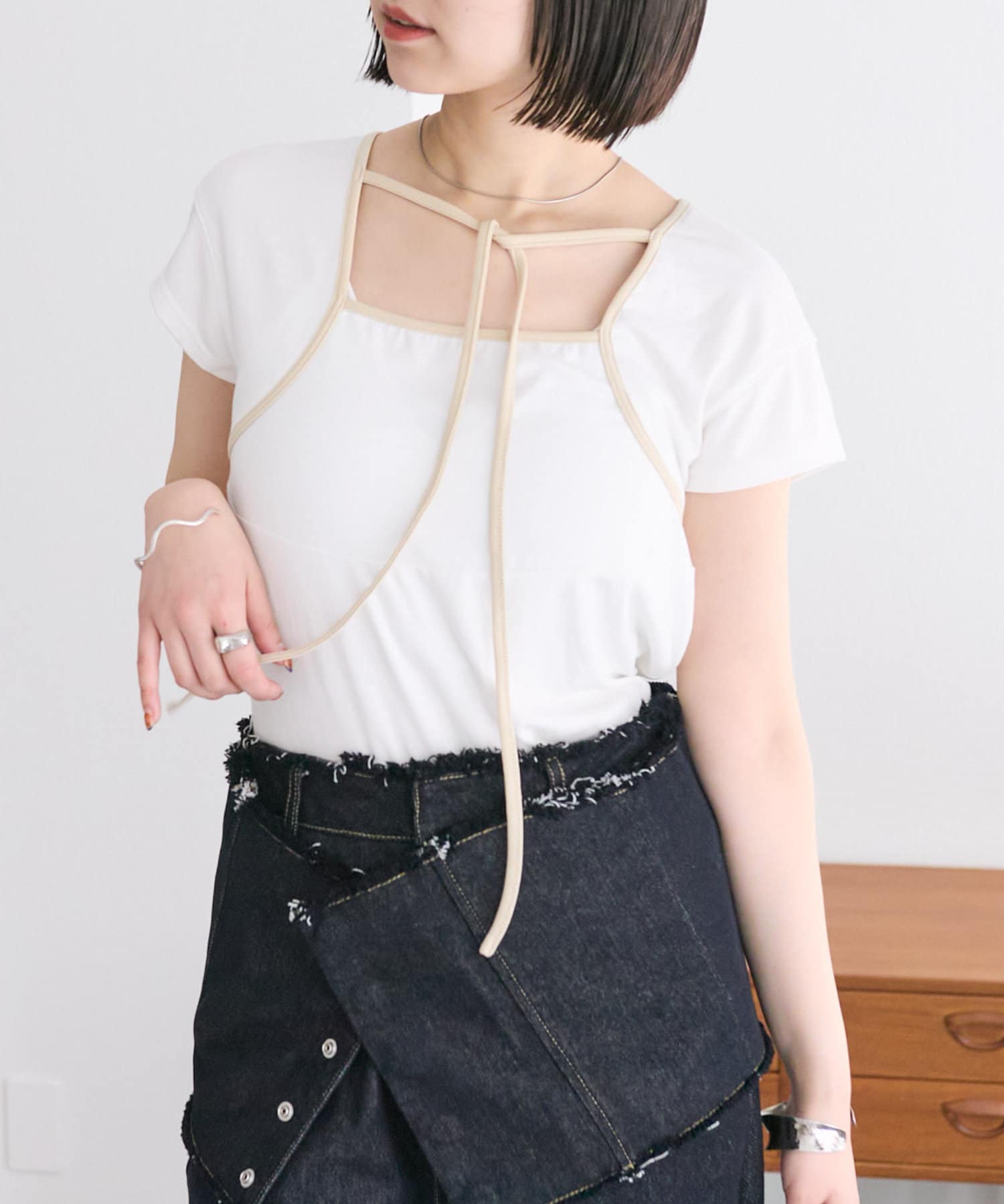 OUTLET(アウトレット) 【mystic】配色チョーカーカットソー