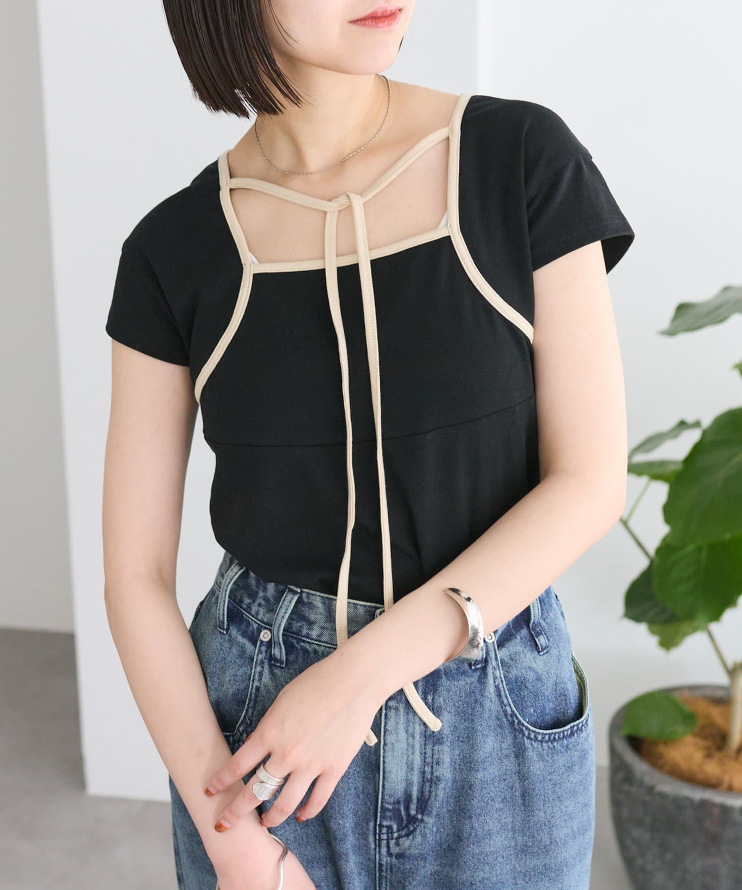 OUTLET(アウトレット) 【mystic】配色チョーカーカットソー