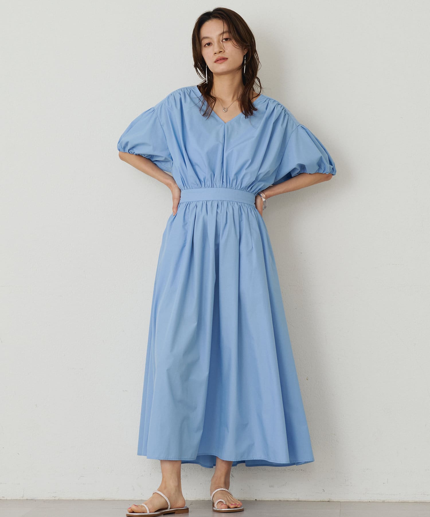 OUTLET(アウトレット) 【Loungedress】Vギャザーワンピース