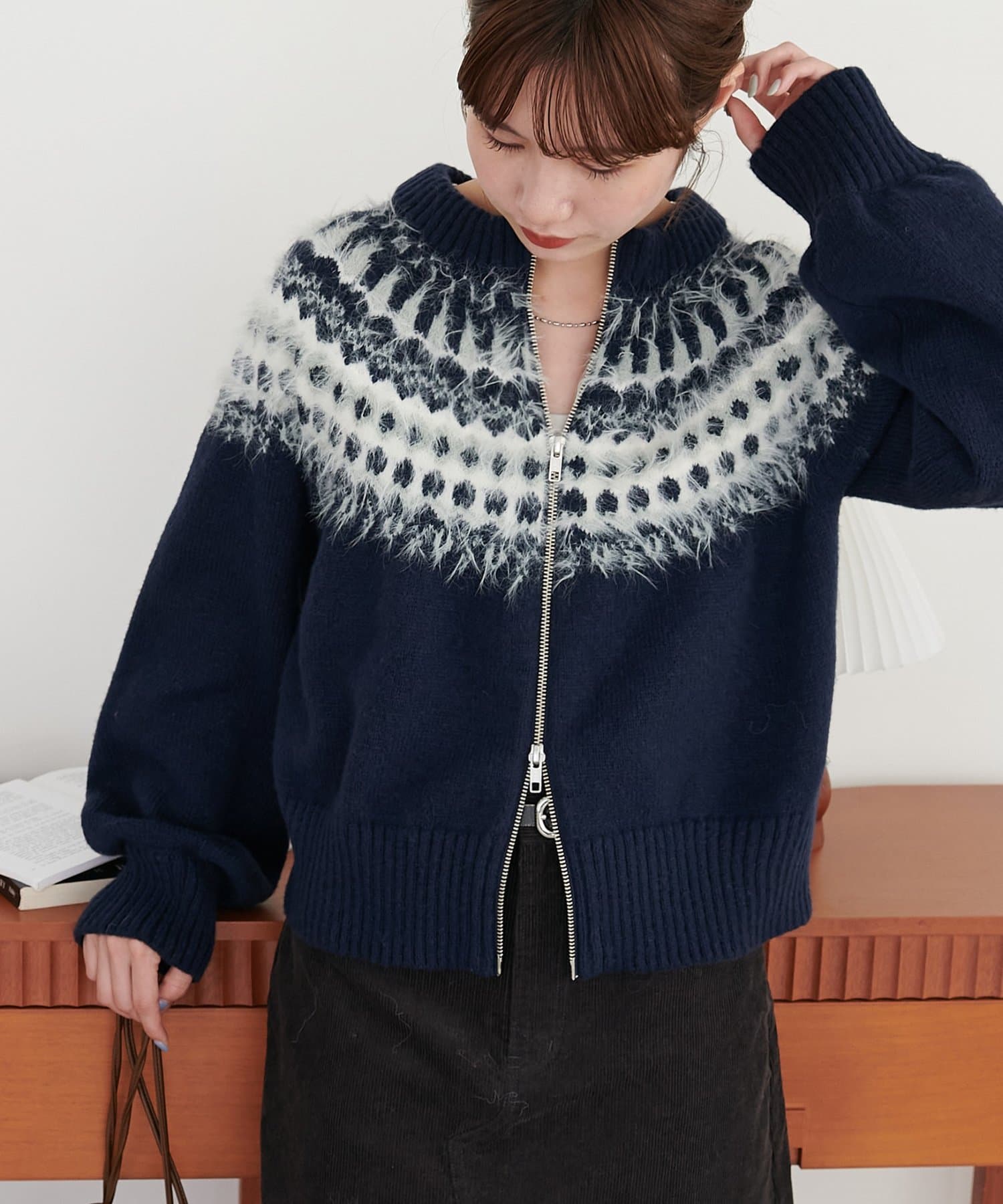 DISCOAT(ディスコート) 【FAV KNIT FES】求心柄Wジッププルオーバー