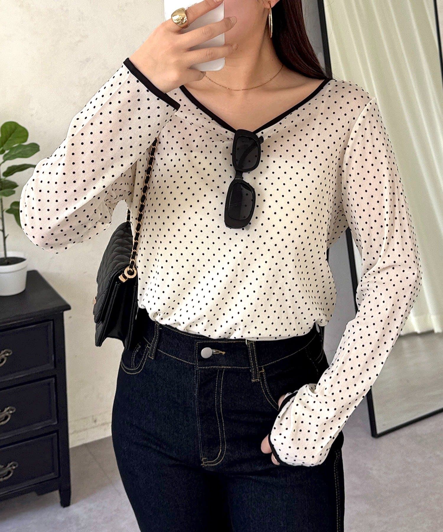 prose verse(プロズヴェール) フロッキードットボートネックシアートップス