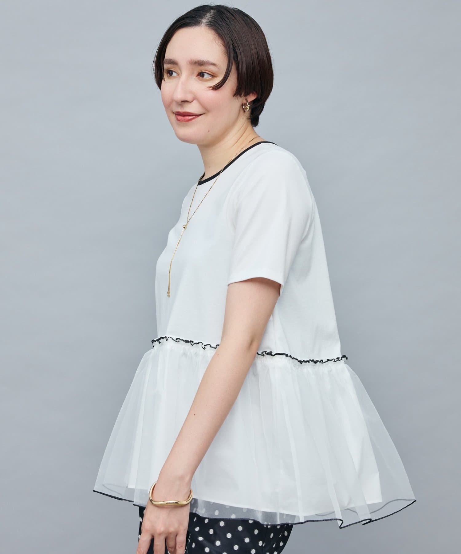 NOLLEY'S(ノーリーズ) ポンチ×オーガンジーペプラムプルオーバーカットソー