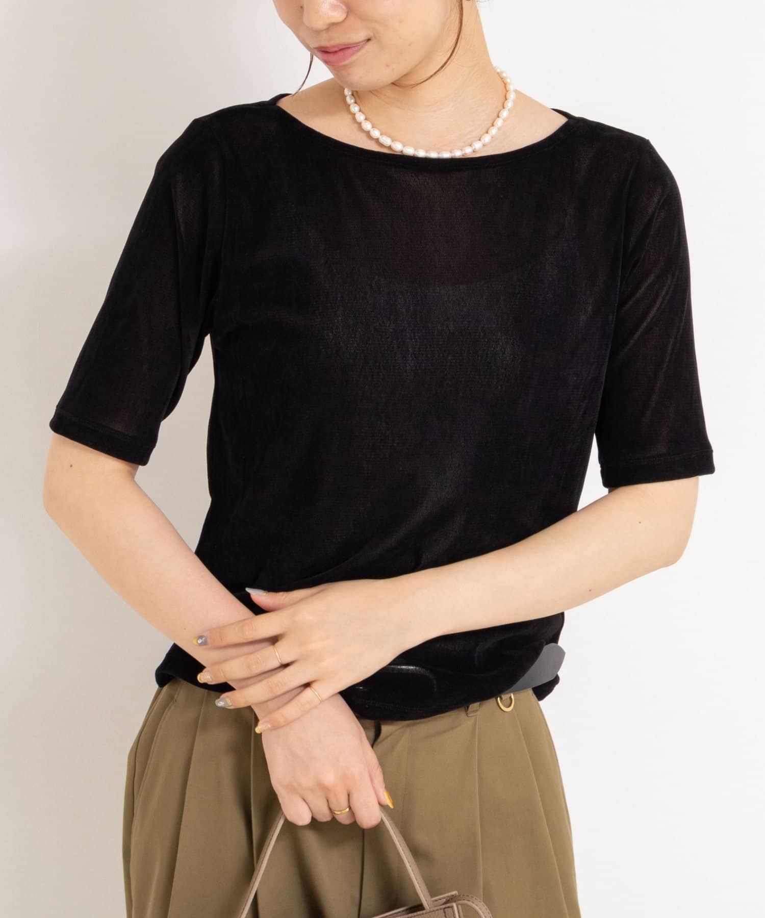 NOLLEY'S(ノーリーズ) フロッキーチュールボートネックプルオーバーカットソー