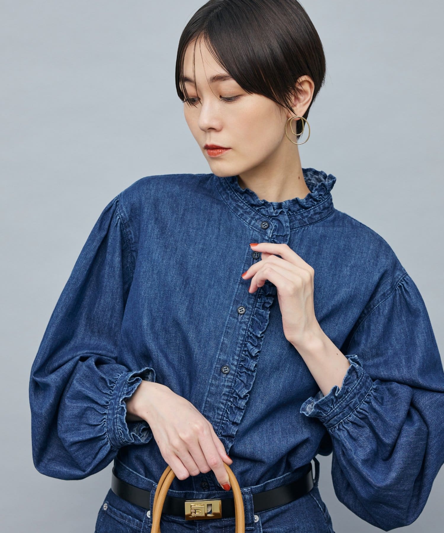 NOLLEY'S(ノーリーズ) 【RM denim】フリルデニムブラウス