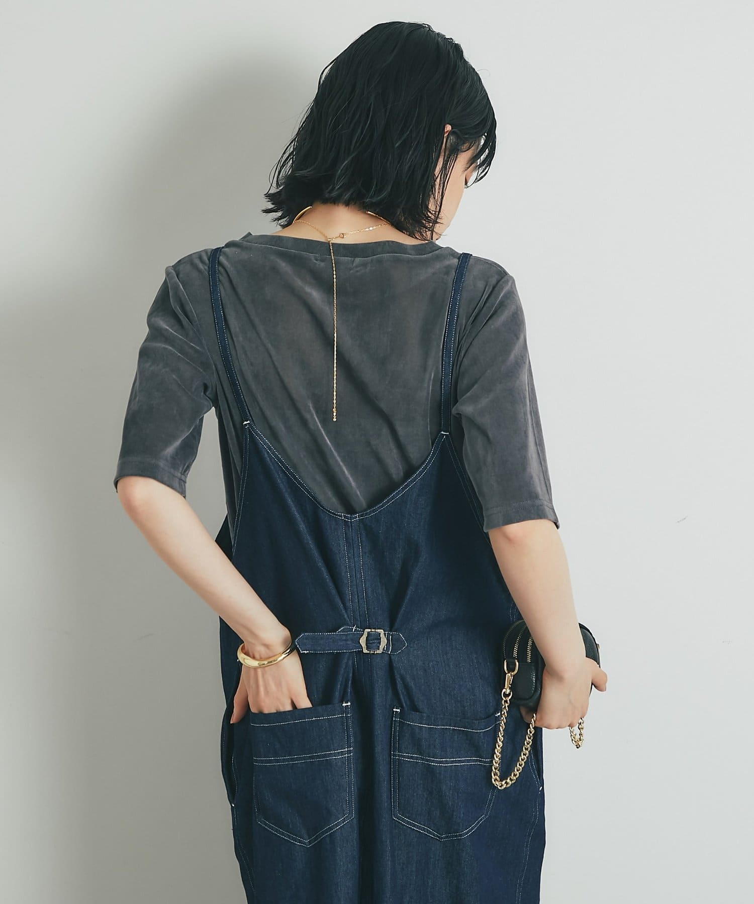 極美品♡エポカ　デニムキャミワンピース　ロングワンピース　デニムワンピース セール】フロントジップ デニムキャミワンピース/ロングスカート