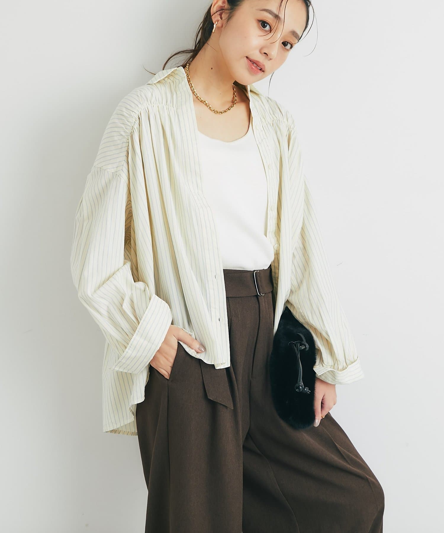 un dix cors(アンディコール) 《デイリーに活躍◎》ギャザーストライプシャツ