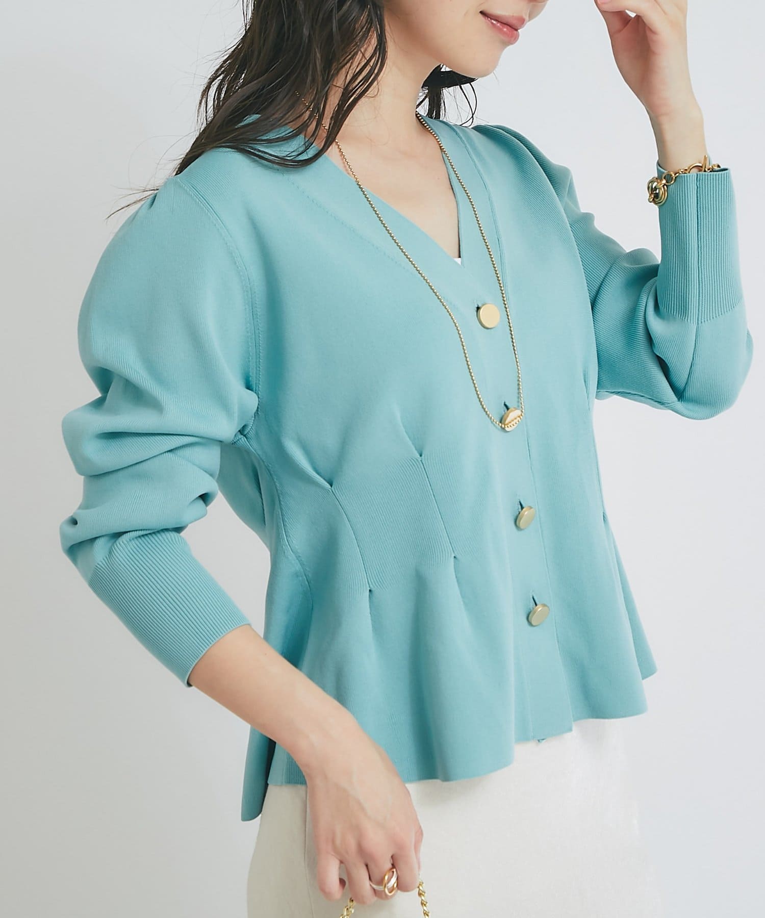 La boutique BonBon(ラブティックボンボン) 【スタイルUP効果】Vネックペプラムカーディガン