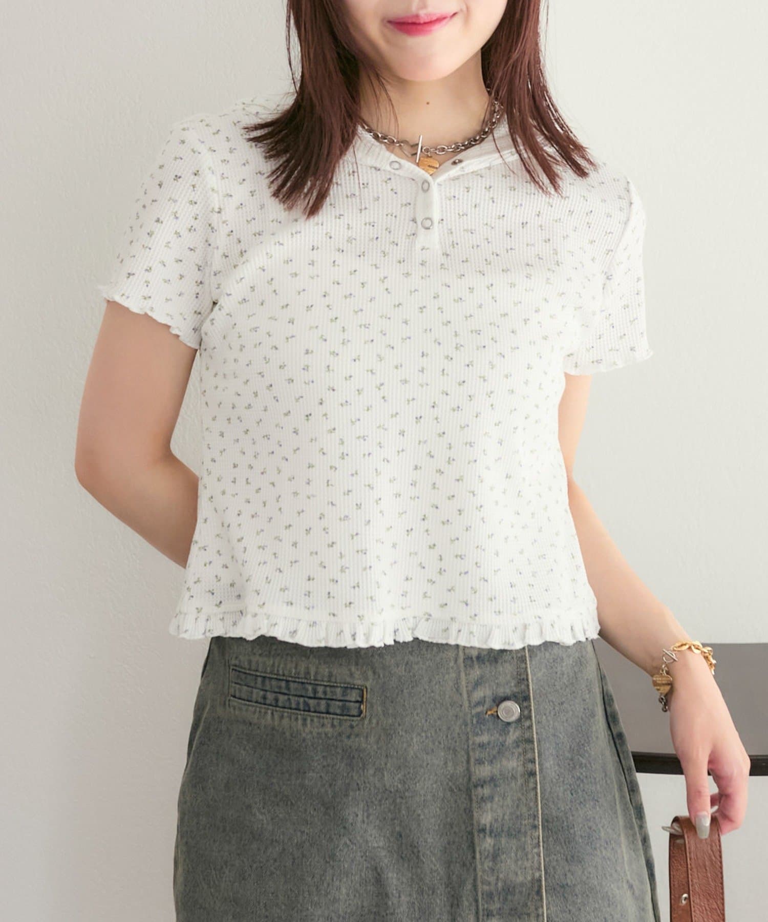 w closet(ダブルクローゼット) 【25AW】小花ワッフルフーディー