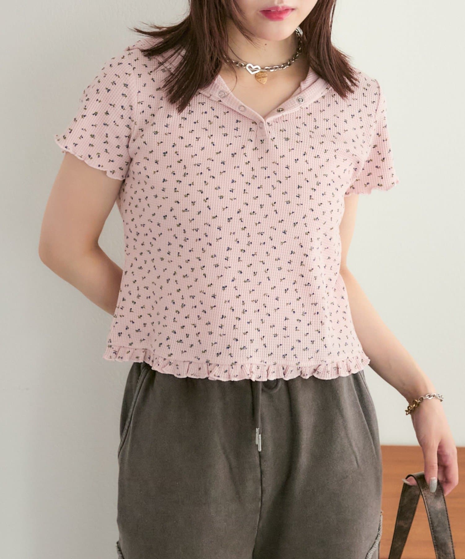 w closet(ダブルクローゼット) 【25AW】小花ワッフルフーディー
