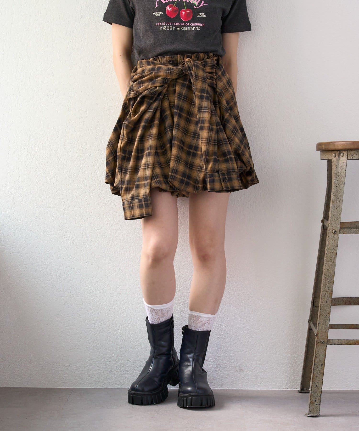 w closet(ダブルクローゼット) 【25AW】バルーンチェックスカパン