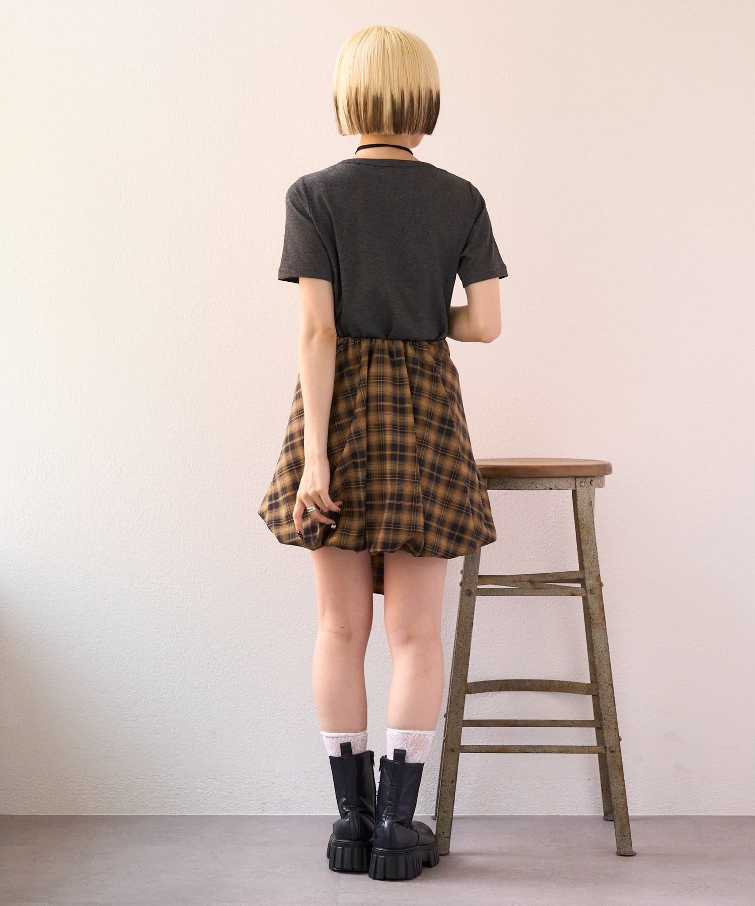 w closet(ダブルクローゼット) 【25AW】バルーンチェックスカパン