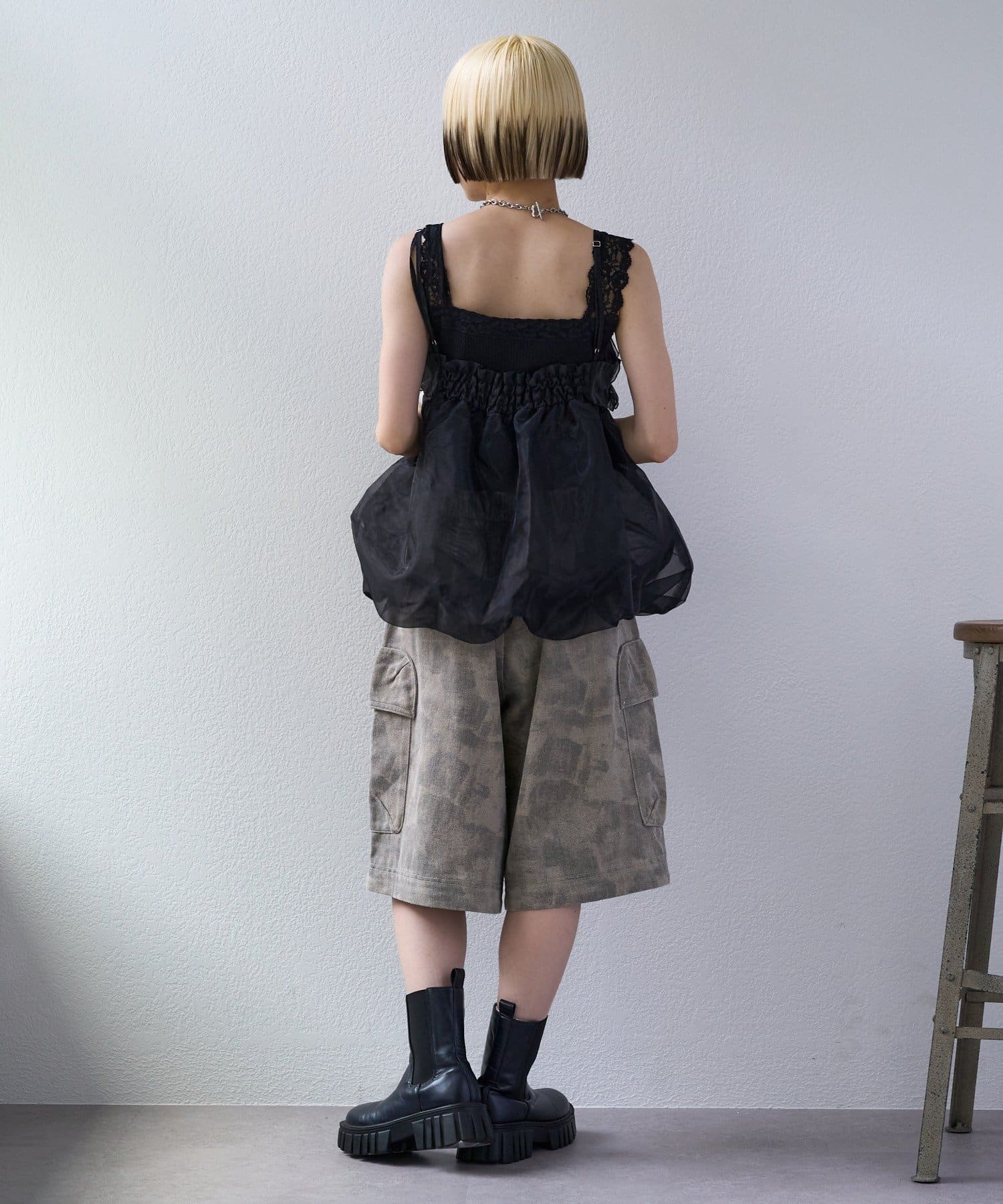 w closet(ダブルクローゼット) 【25AW】【4色展開/ドット・無地】シアーバルーンキャミ