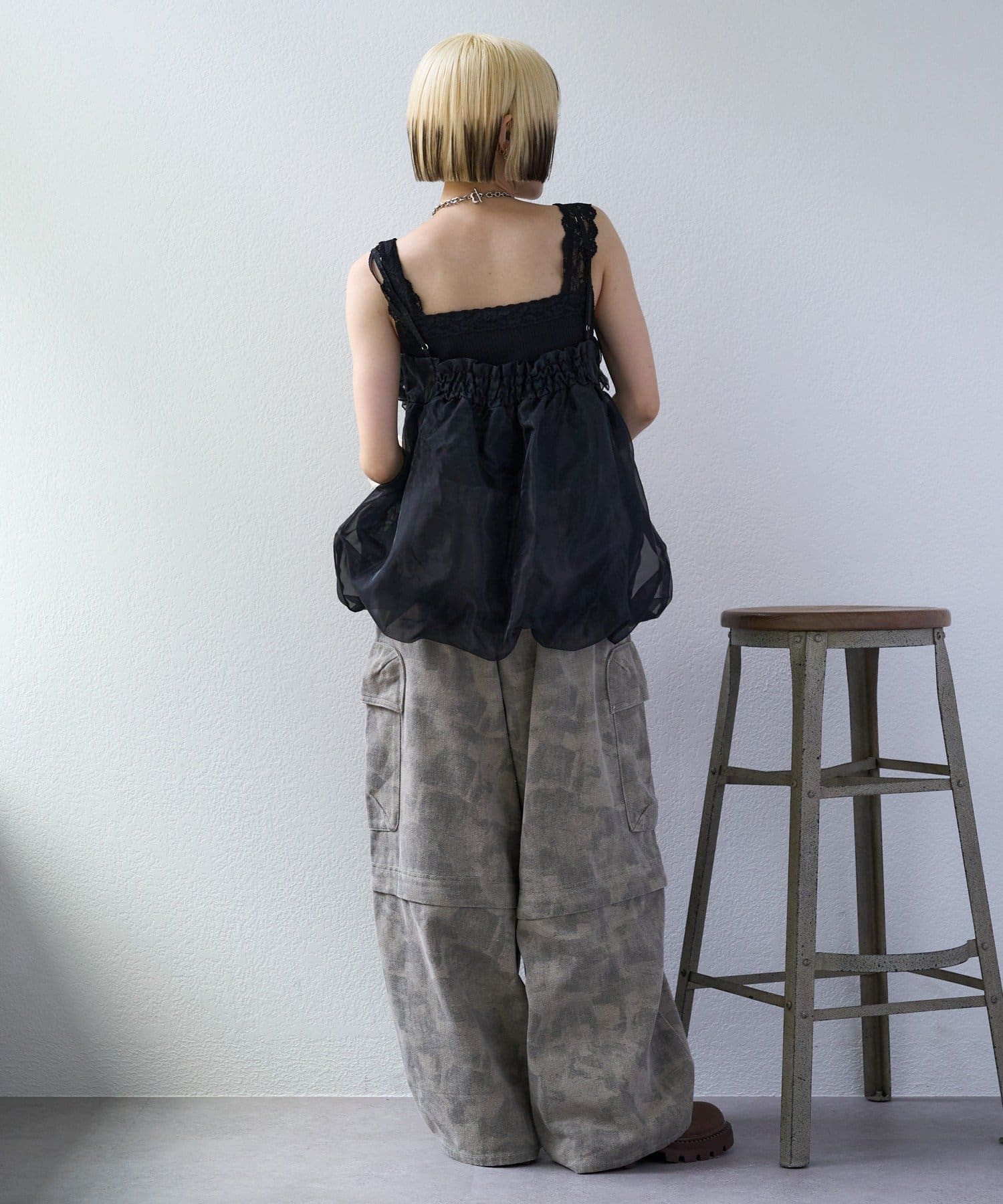 w closet(ダブルクローゼット) 【25AW】【4色展開/ドット・無地】シアーバルーンキャミ