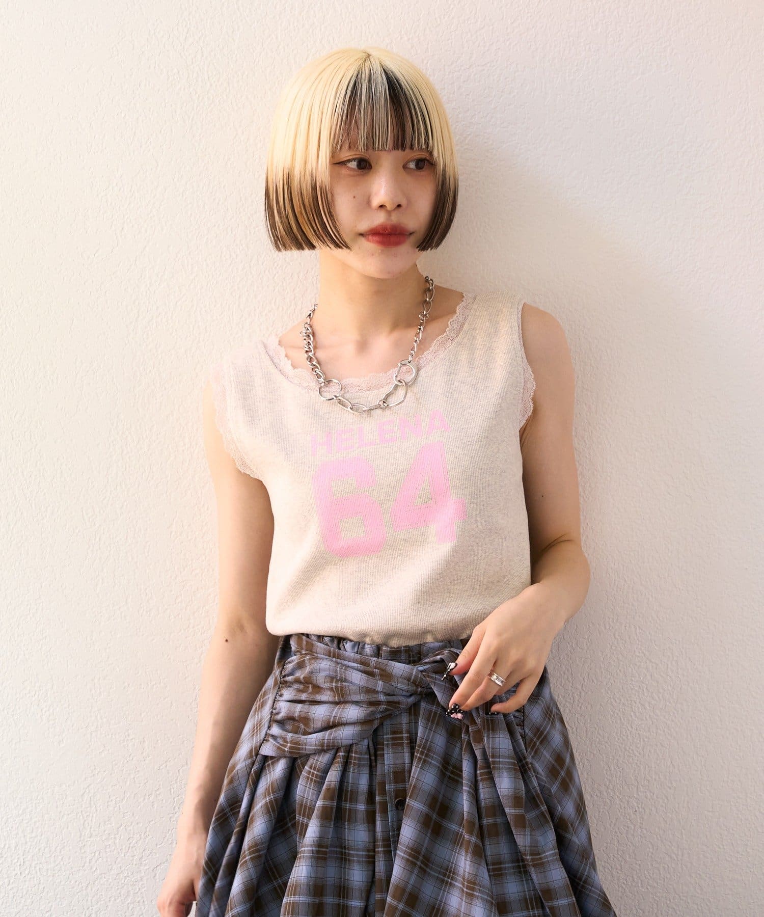 w closet(ダブルクローゼット) 【25AW】【3色展開】レースロゴタンク