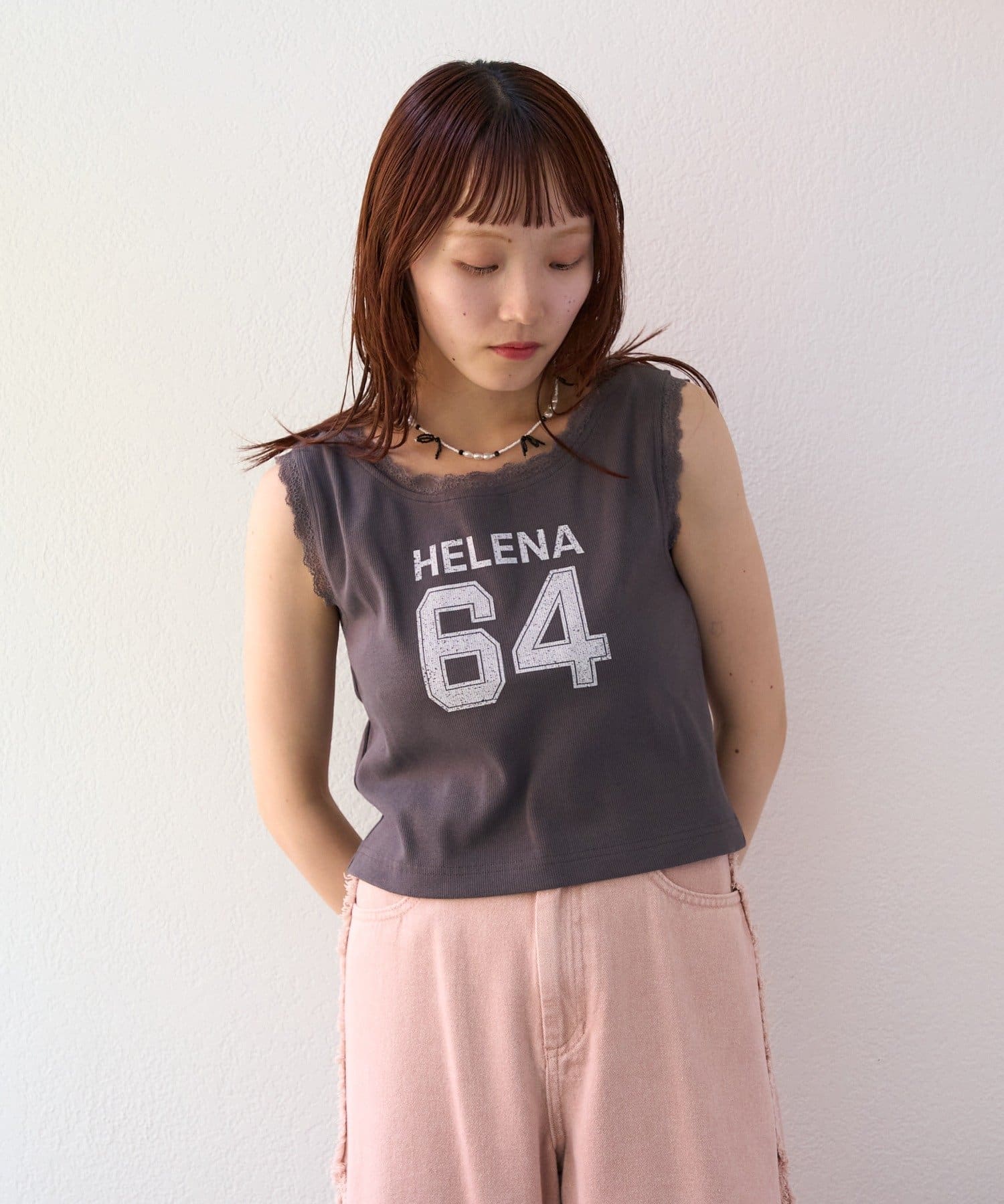 w closet(ダブルクローゼット) 【25AW】【3色展開】レースロゴタンク