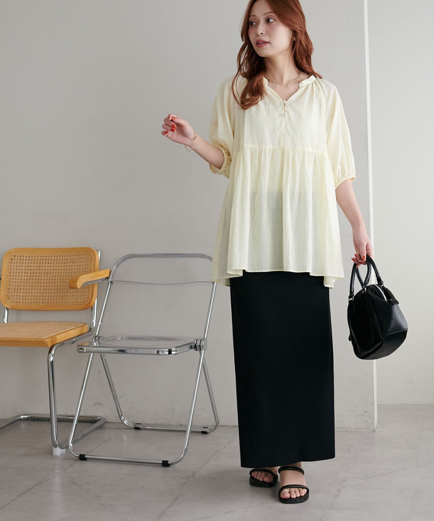 DISCOAT(ディスコート) 【軽やかな着心地◎/WEB限定】シアードビーペプラムブラウス