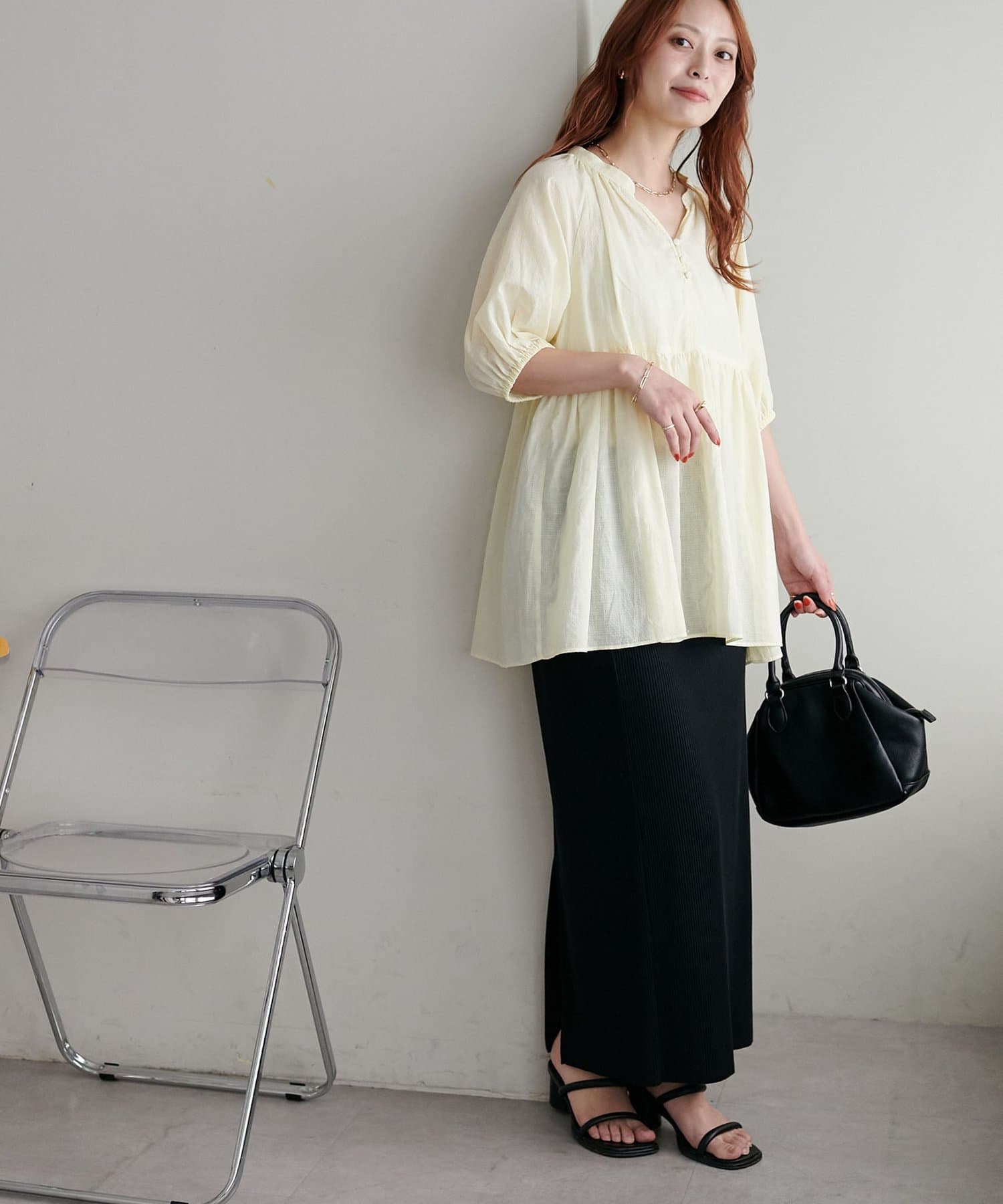 DISCOAT(ディスコート) 【軽やかな着心地◎/WEB限定】シアードビーペプラムブラウス