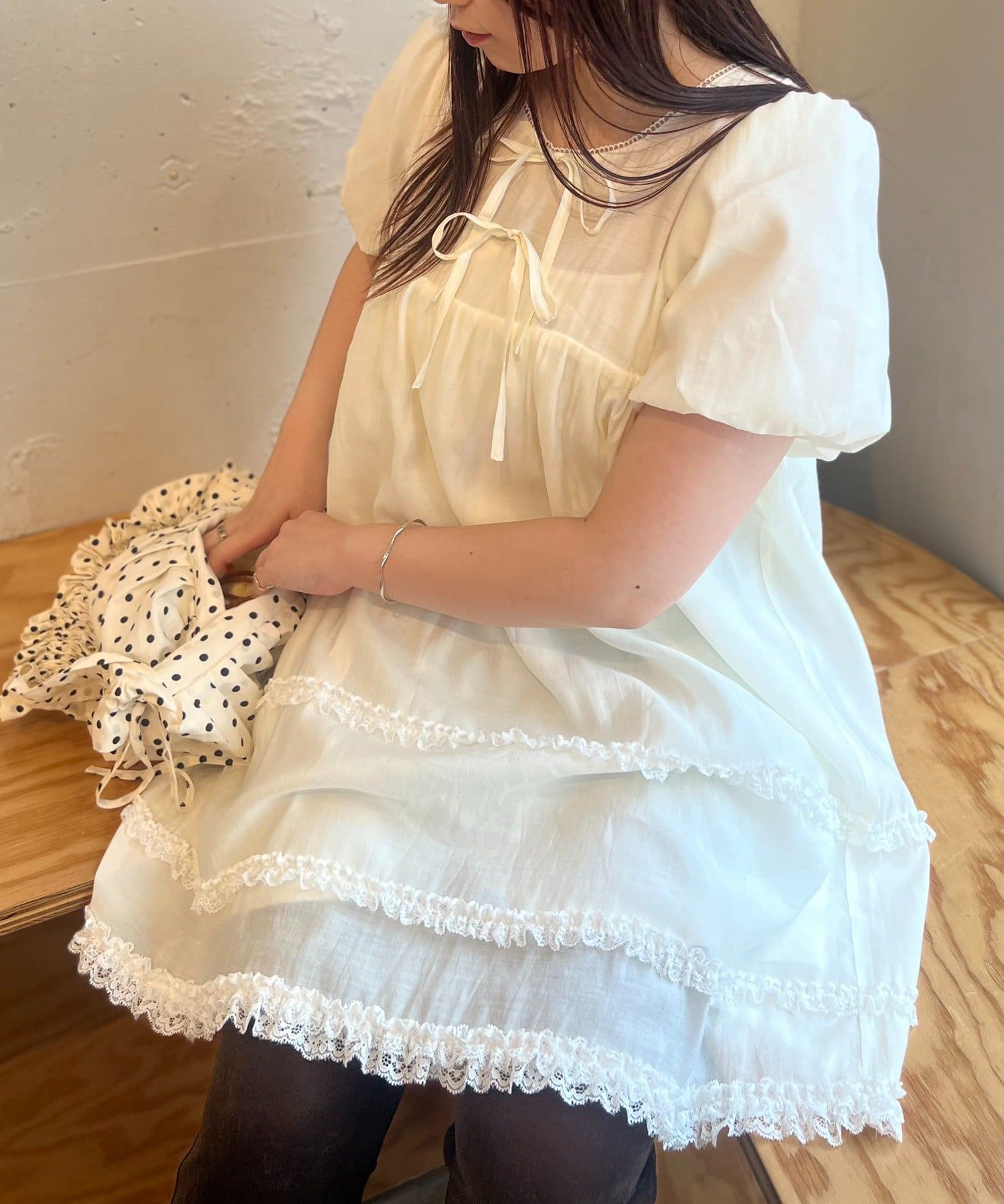 25AW】レース付フリルミニワンピ | w closet(ダブルクローゼット