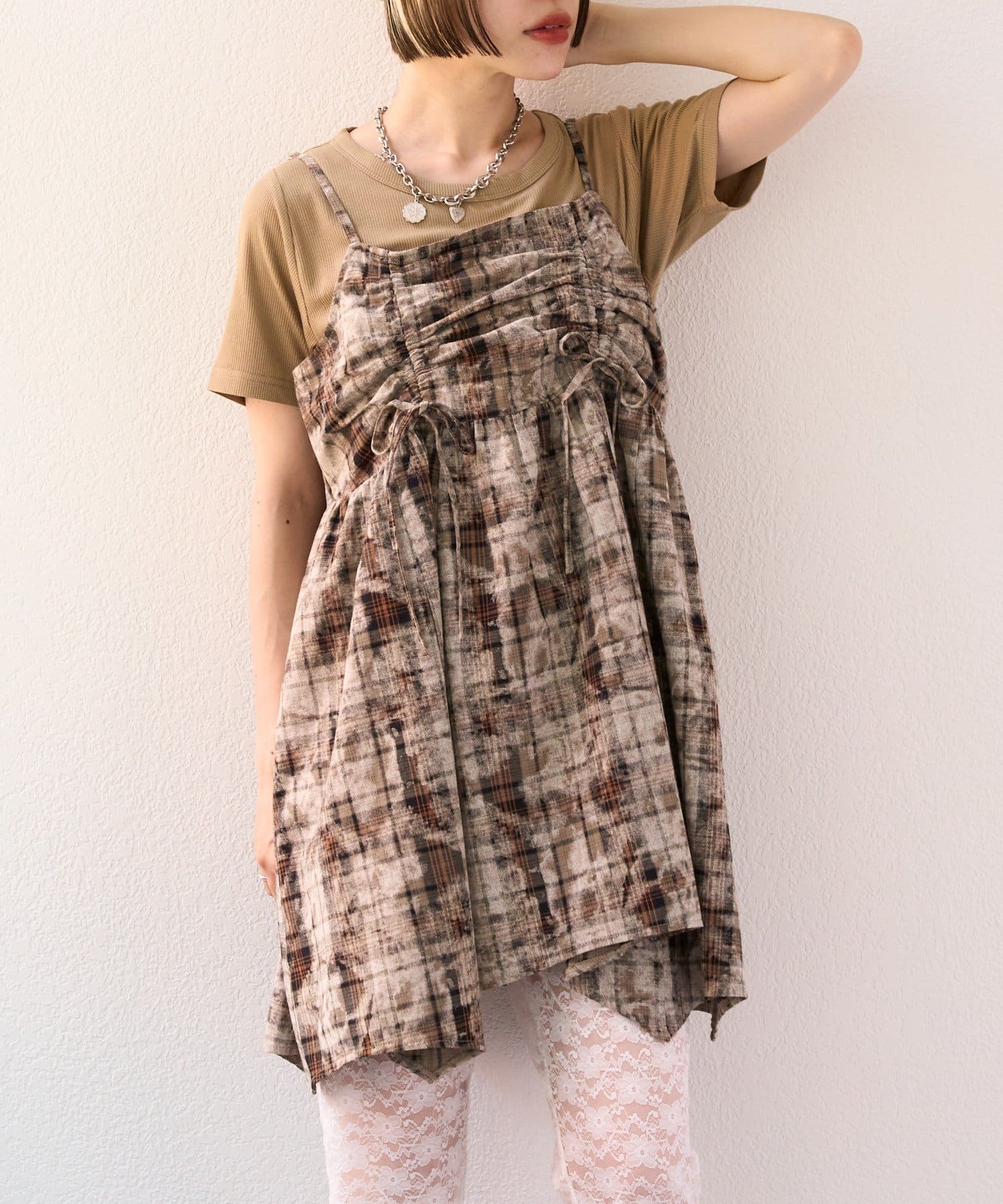 w closet(ダブルクローゼット) 【25AW】クラッシュチェックキャミワンピ