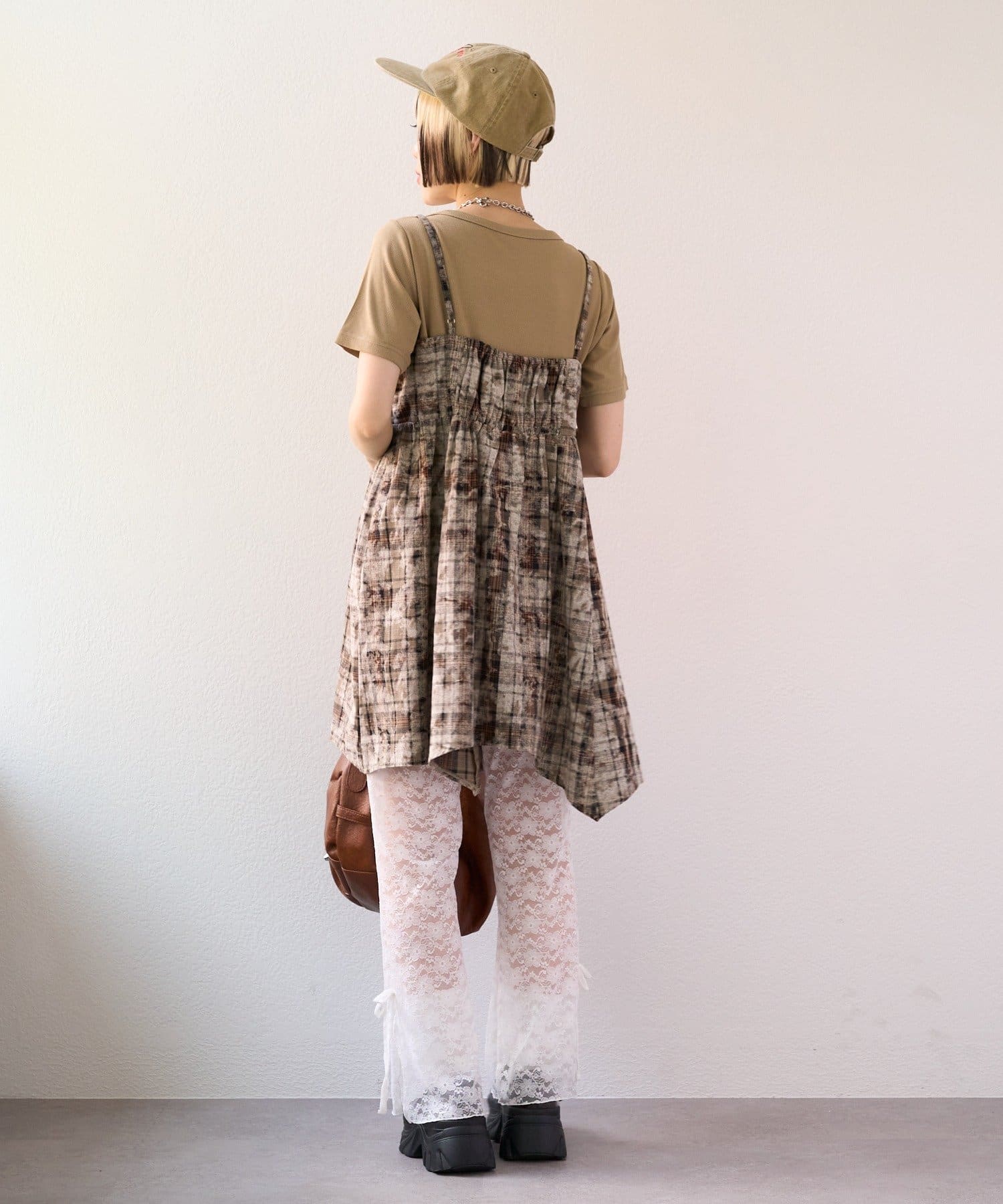 w closet(ダブルクローゼット) 【25AW】クラッシュチェックキャミワンピ