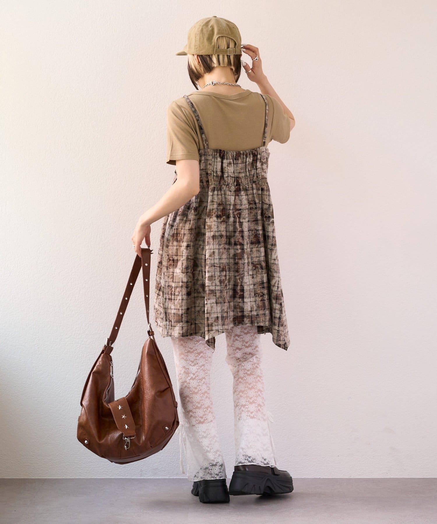 w closet(ダブルクローゼット) 【25AW】クラッシュチェックキャミワンピ
