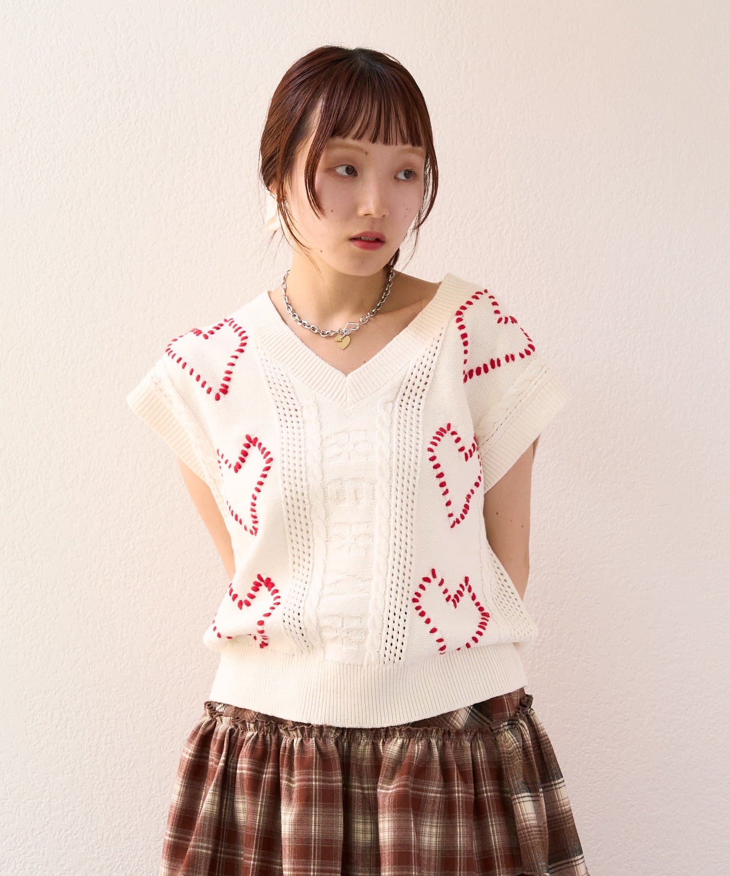 w closet(ダブルクローゼット) 【25AW】ハート刺繍ニットベスト