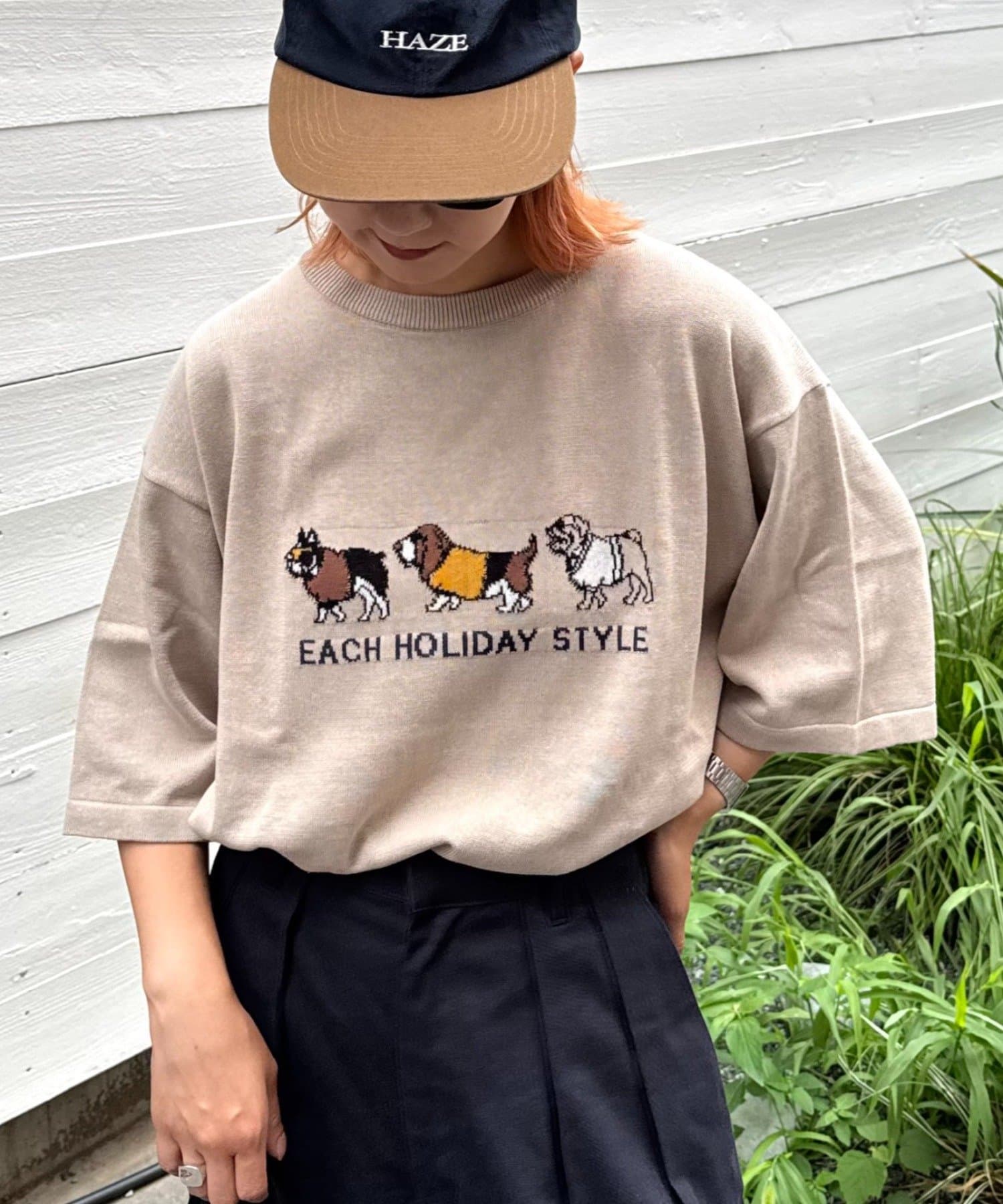 CIAOPANIC TYPY(チャオパニックティピー) 【ユニセックス】アニマル柄犬サマーニット半袖Tシャツ