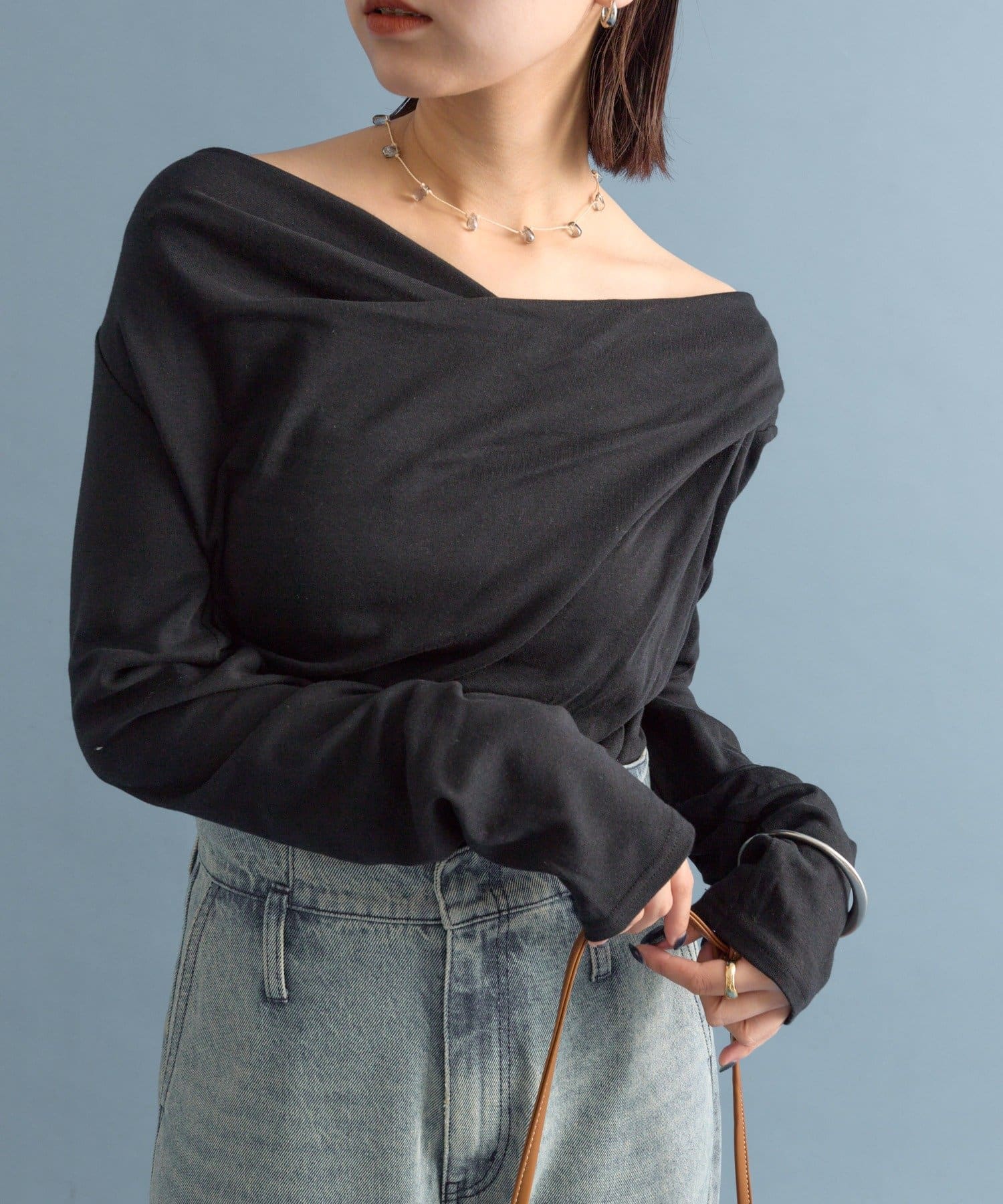 mystic(ミスティック) 【大人気シリーズ/新色ホワイト・グレー2】オフショルロングTシャツ※EC限定カラーあり