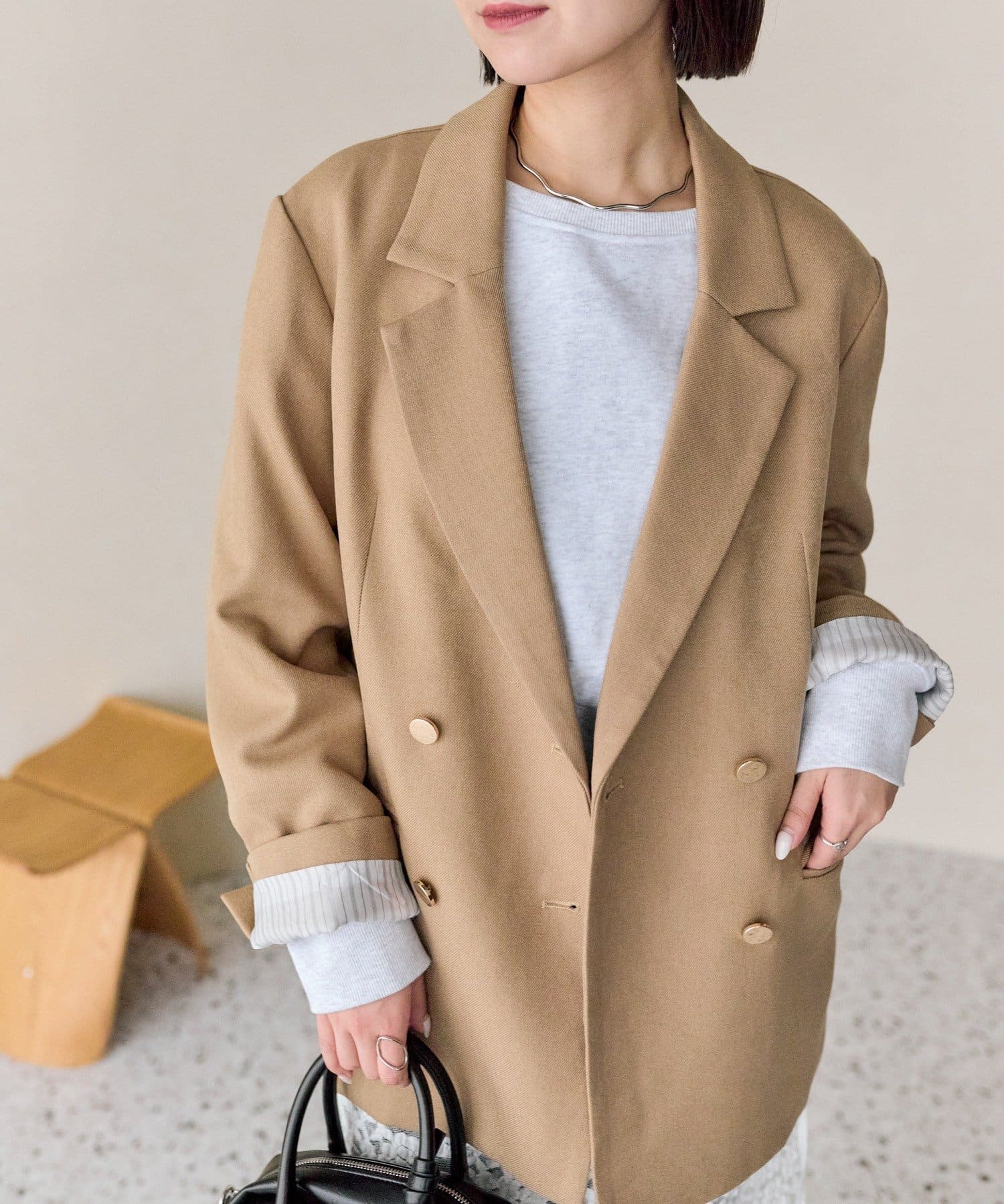 mystic(ミスティック) 《2026SS新色IVO / BEI 》【SET UP着用◎/アウターの中にも着込める◎】金ボタンテーラードジャケット