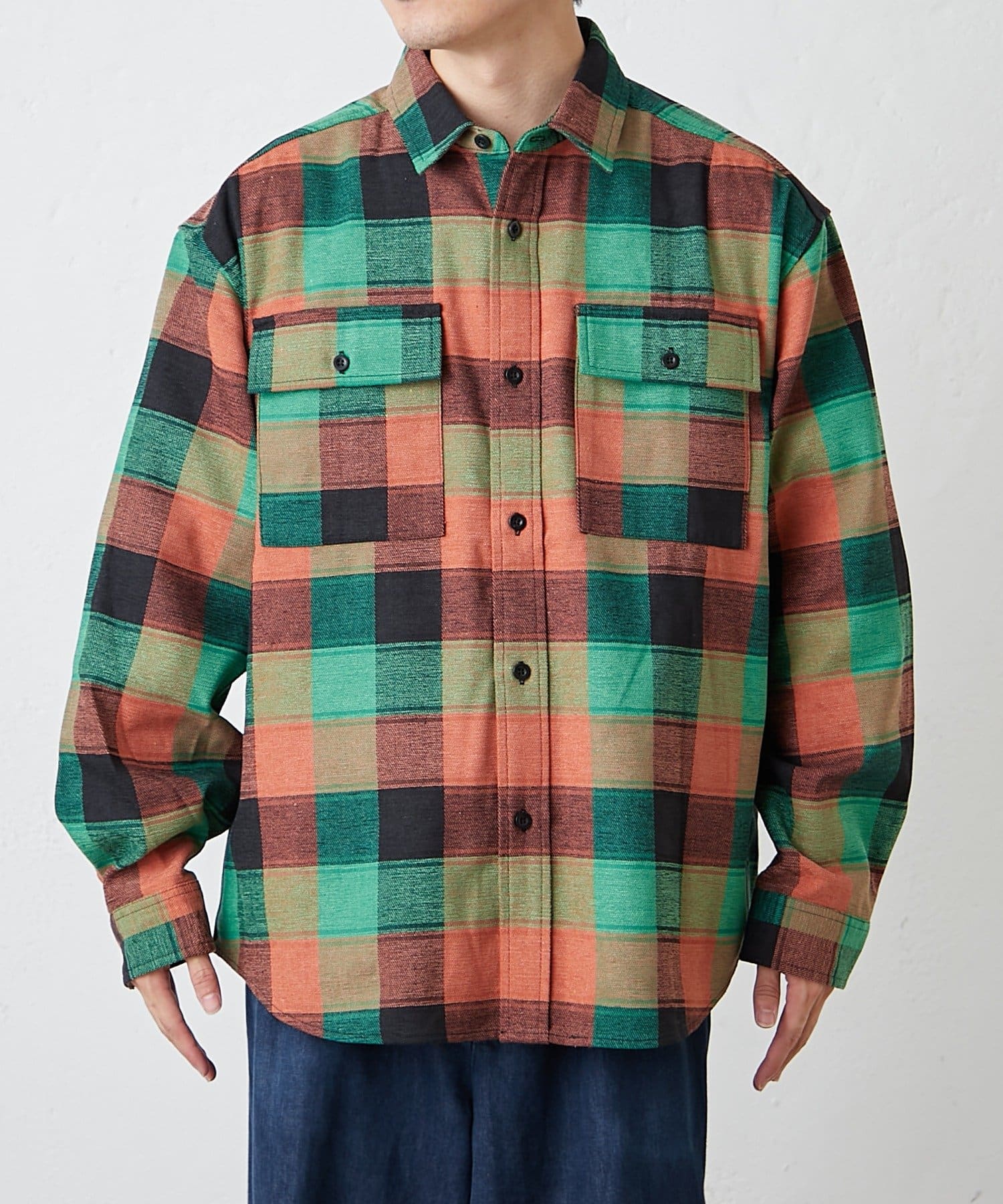 CIAOPANIC TYPY(チャオパニックティピー) 【コーデュロイ袖切り替え】【ユニセックス】モールチェックシャツジャケット