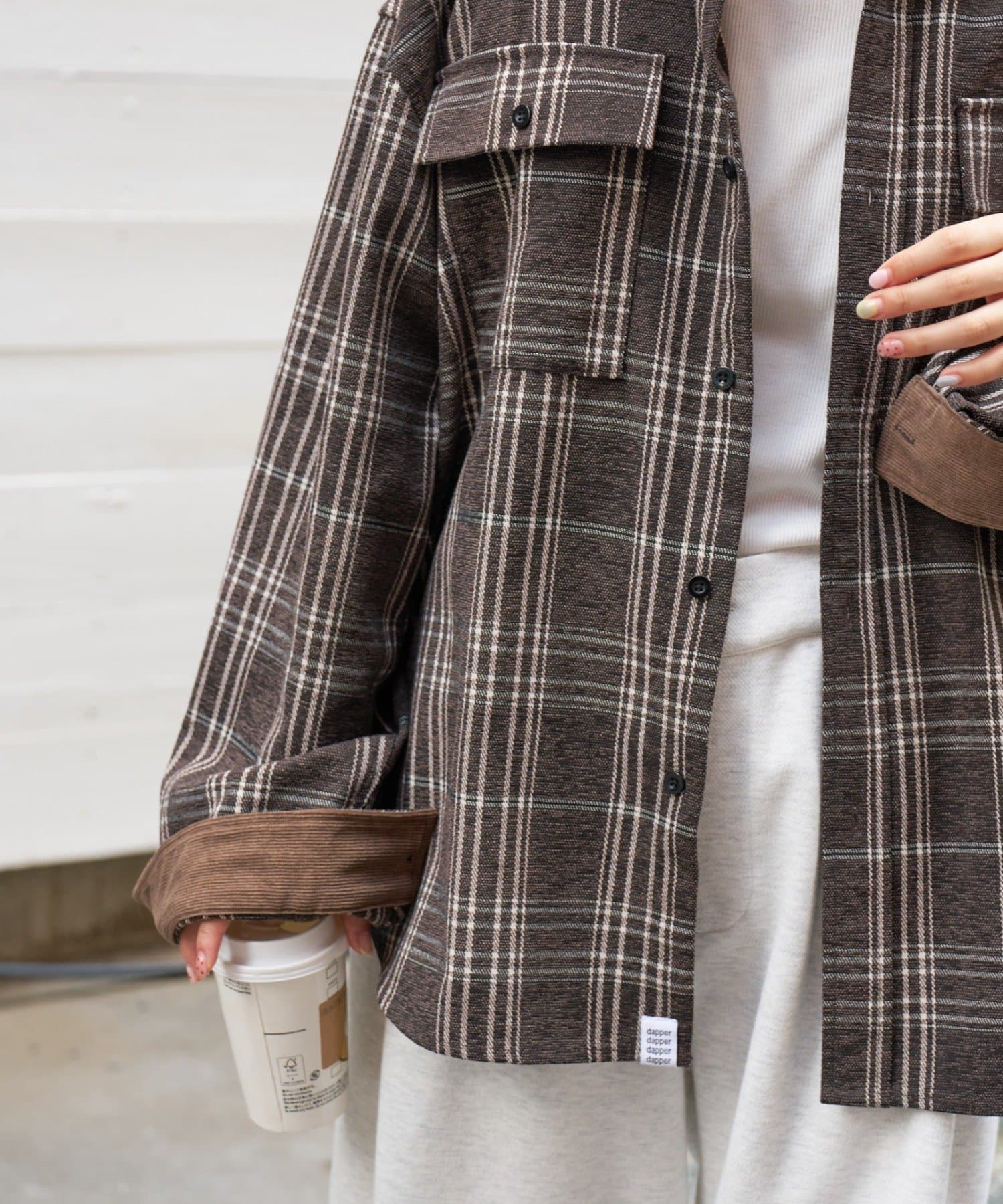 CIAOPANIC TYPY(チャオパニックティピー) 【コーデュロイ袖切り替え】【ユニセックス】モールチェックシャツジャケット