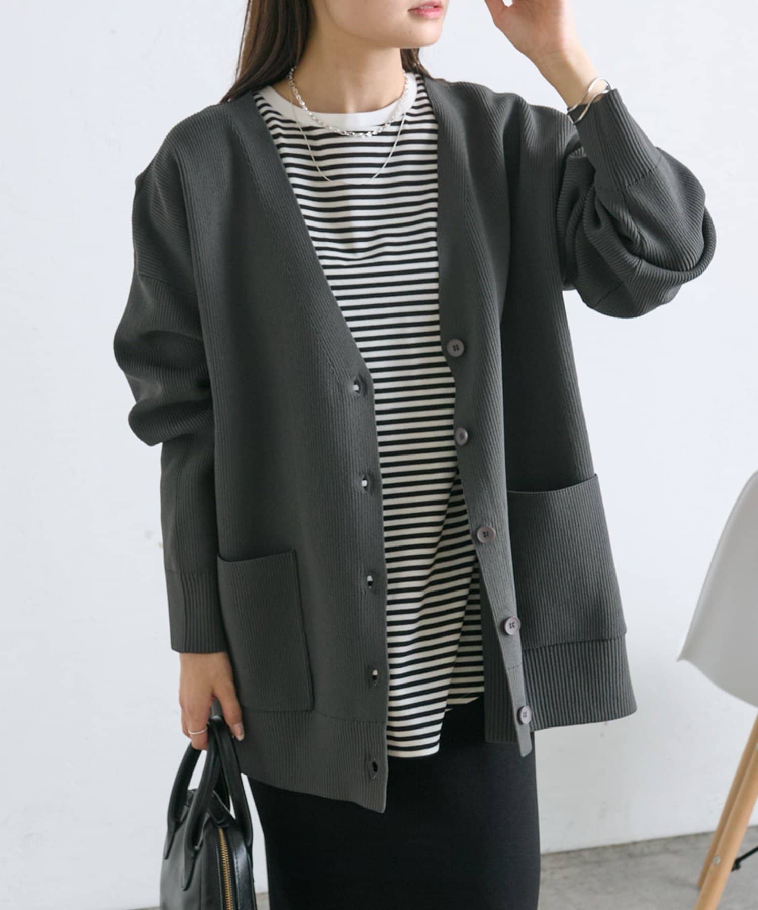 PUAL CE CIN(ピュアルセシン) 【WEB限定/Du noir】スポンディッシュBIGVネックカーディガン