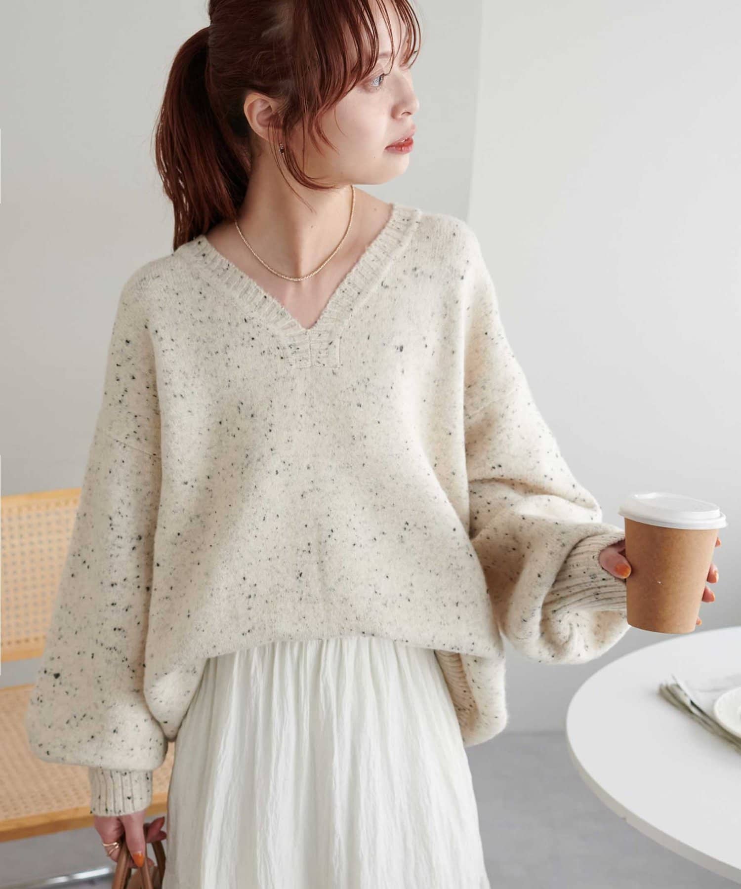 WEB限定】ネップVネックニット | DISCOAT(ディスコート)レディース