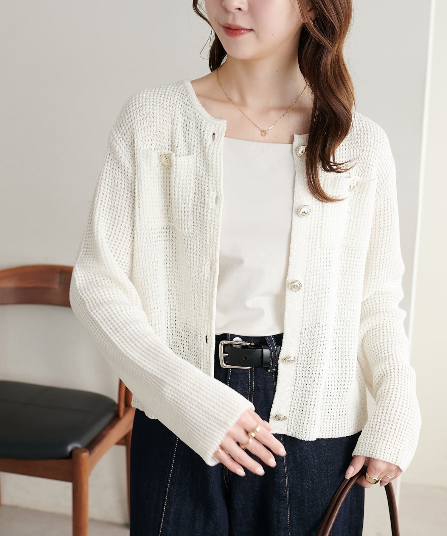 DISCOAT(ディスコート) 【WEB限定】金釦ポケット付きカーディガン