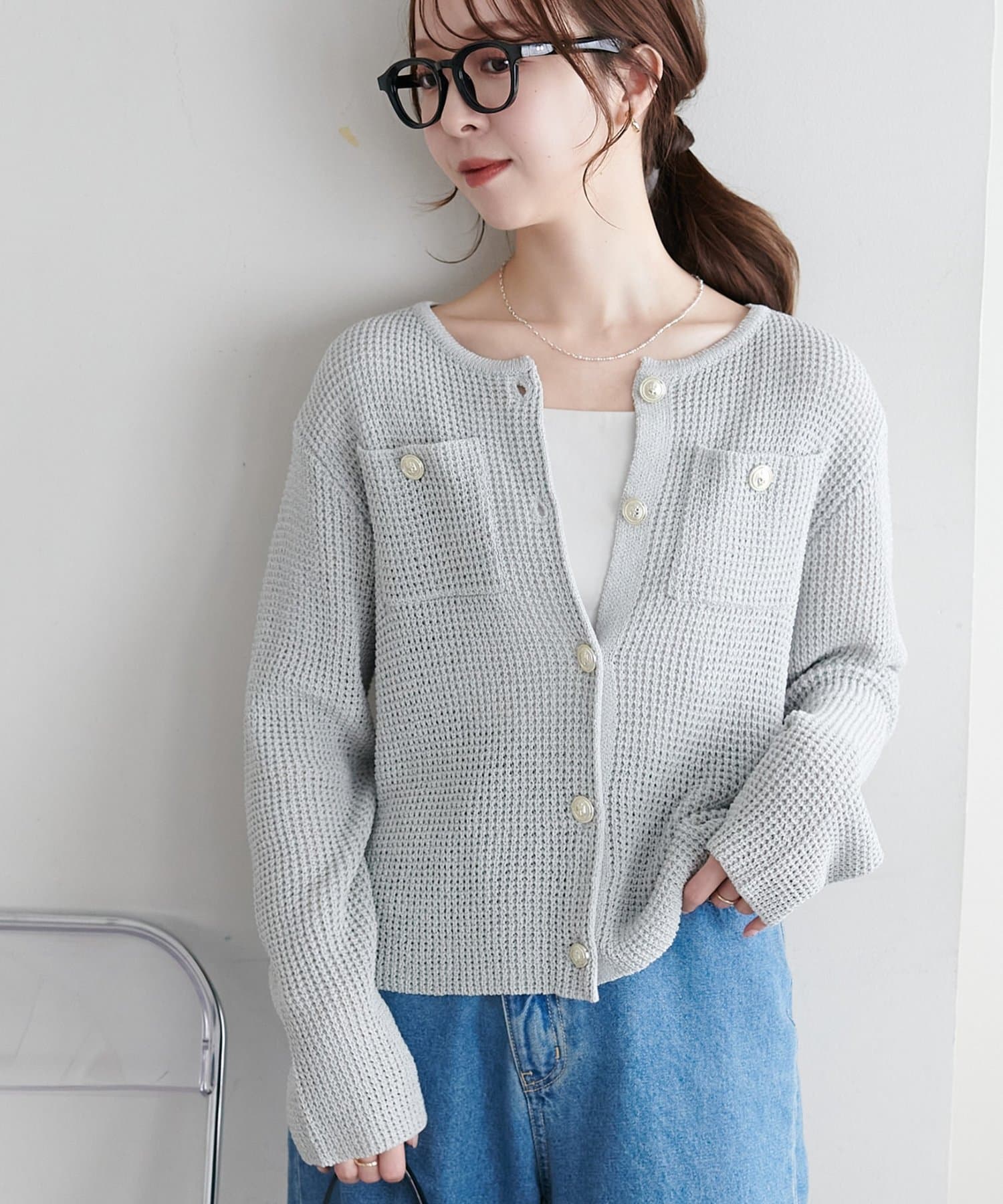 DISCOAT(ディスコート) 【WEB限定】金釦ポケット付きカーディガン