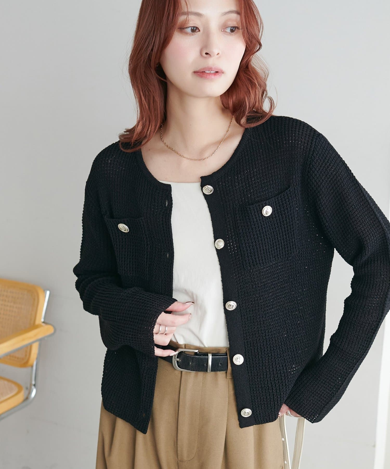 DISCOAT(ディスコート) 【WEB限定】金釦ポケット付きカーディガン