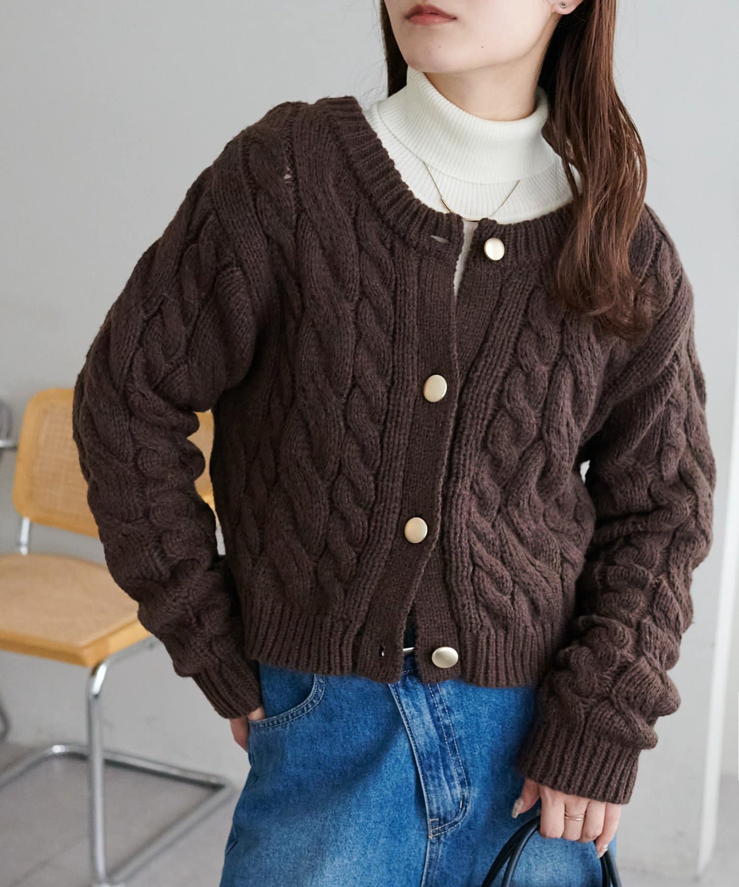 DISCOAT(ディスコート) 【5色展開/カジュアルにもキレイメにも/着映え】ケーブルショートカーディガン《WEB限定》