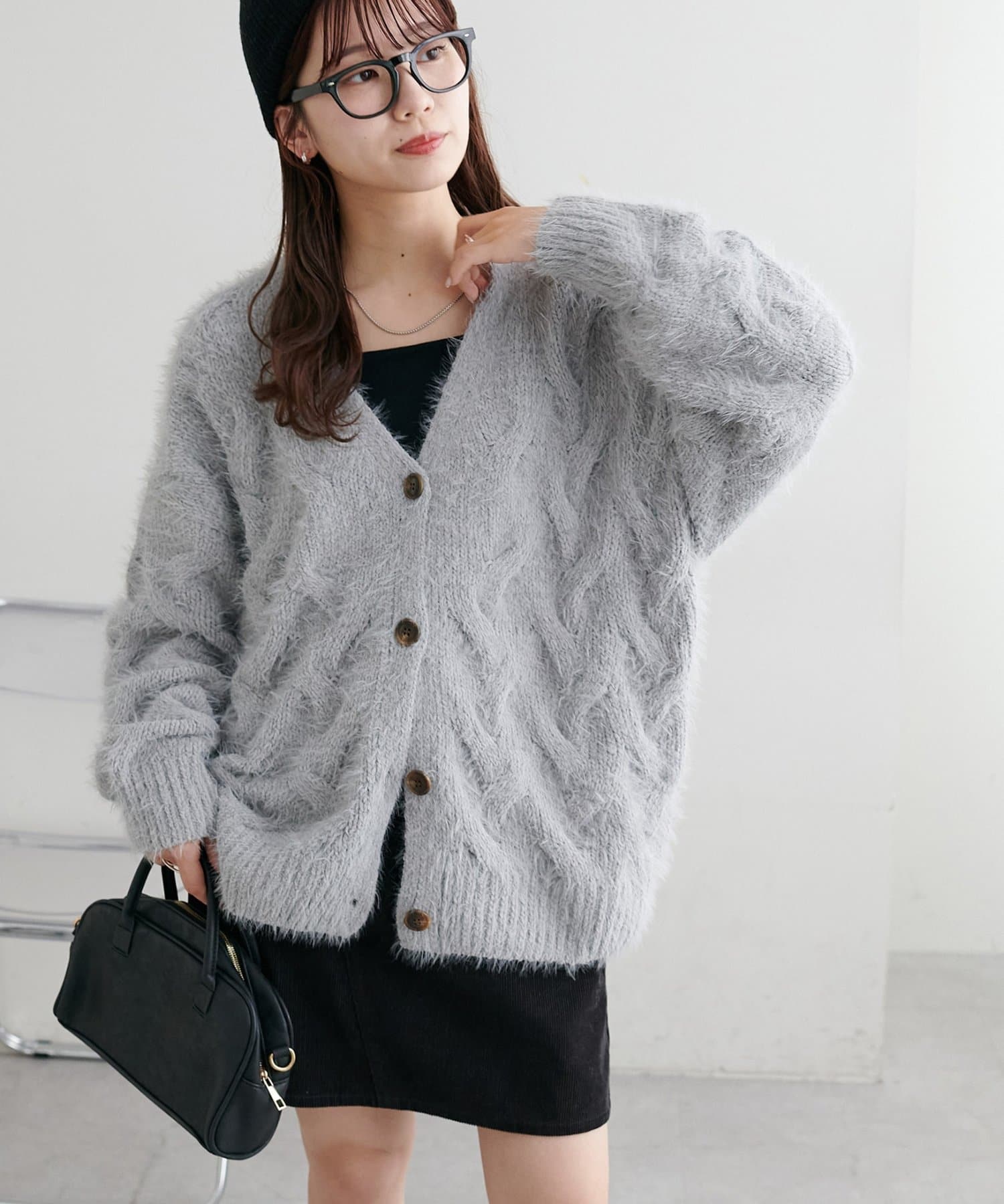 DISCOAT(ディスコート) 【WEB限定】ケーブルシャギーニットカーデ