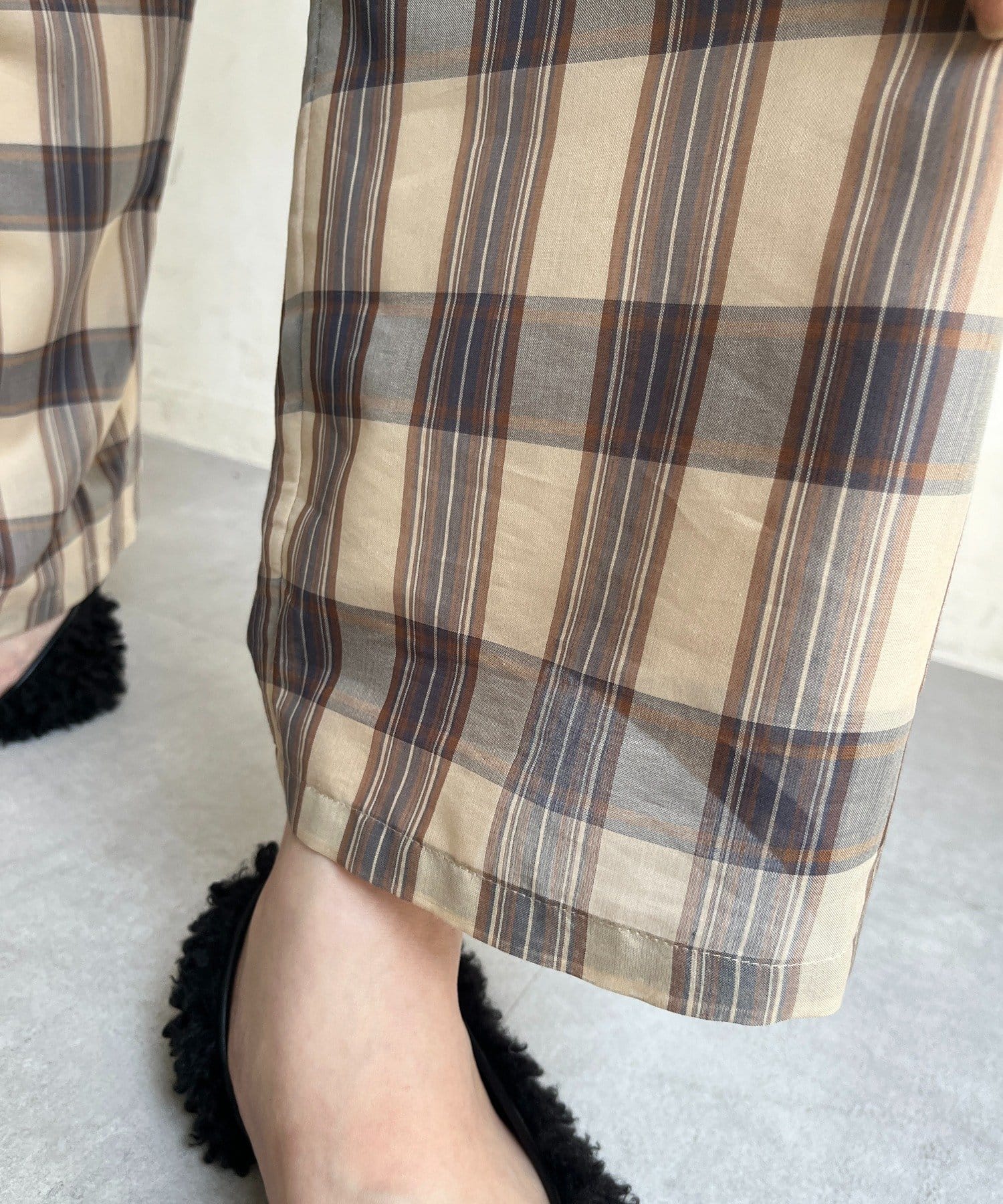 DOUDOU(ドゥドゥ) シアーチェックワイドパンツ