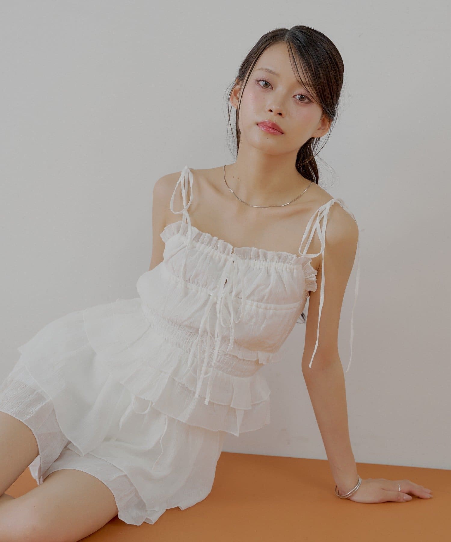 ちゃこページ♪ セットアップ】シアーレースベアキャミ＋ショートパンツセット